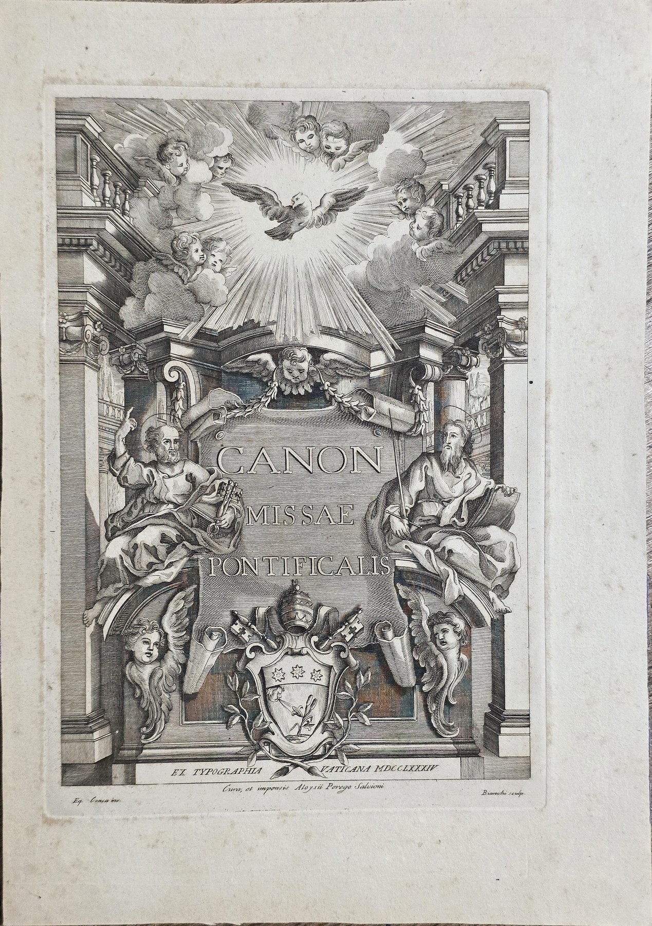 Allegorisches Titelblatt mit Taube und Figuren