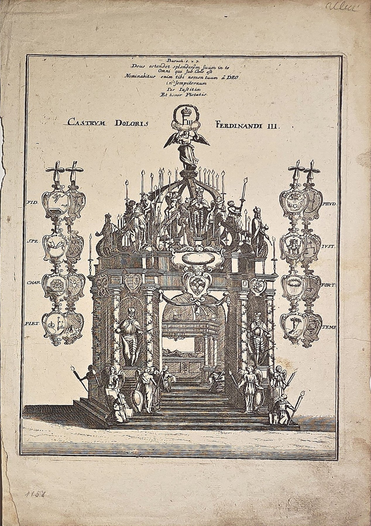 Zeremonieller Baldachin mit Wappen und Leuchtern