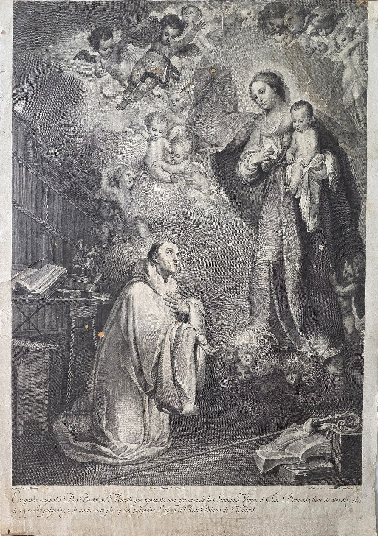 Sakrale historische Darstellung – einer knienden Ordensfigur vor Madonna mit Kind