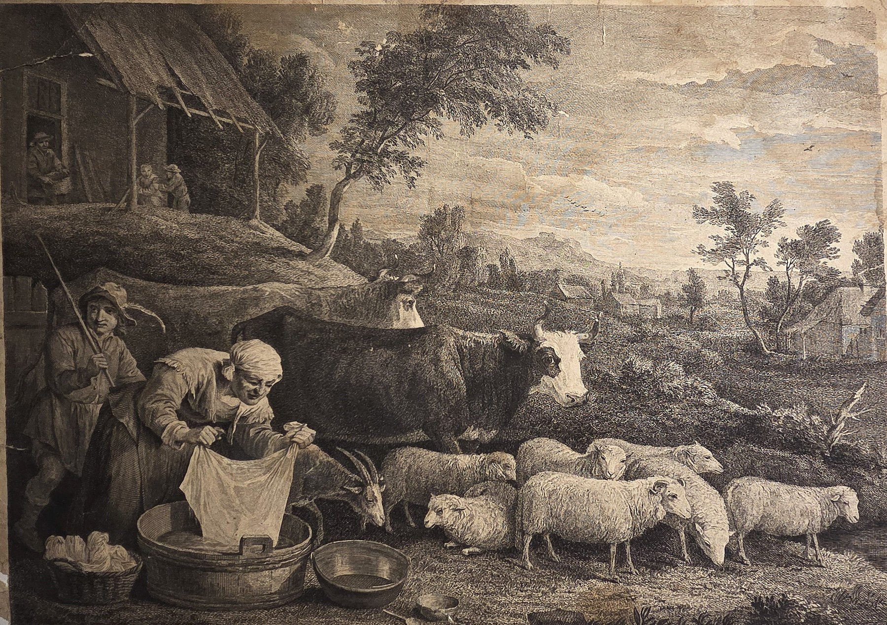Pastorale Landschaft mit Rindern und Schafen