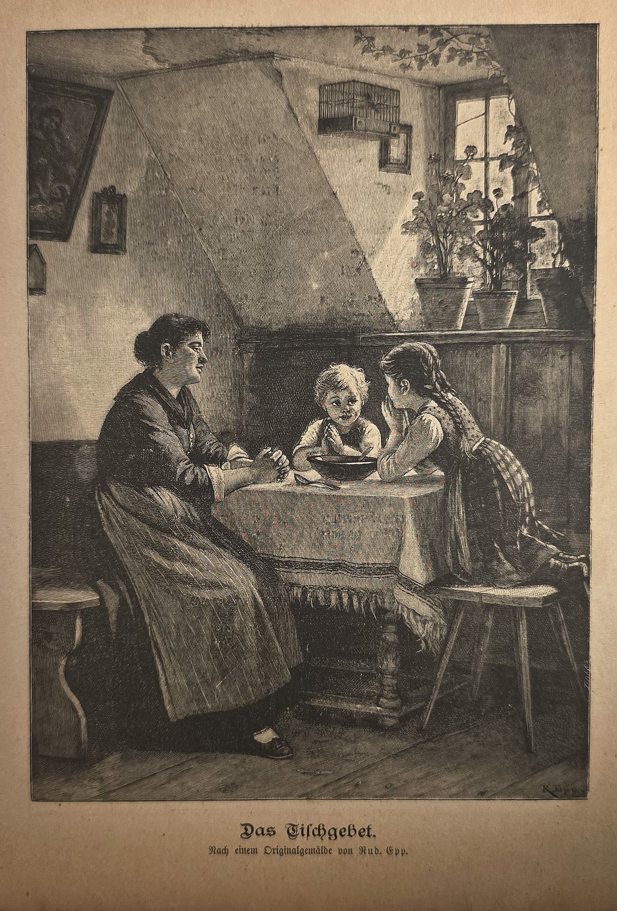 Familie bei Tisch in der Stube