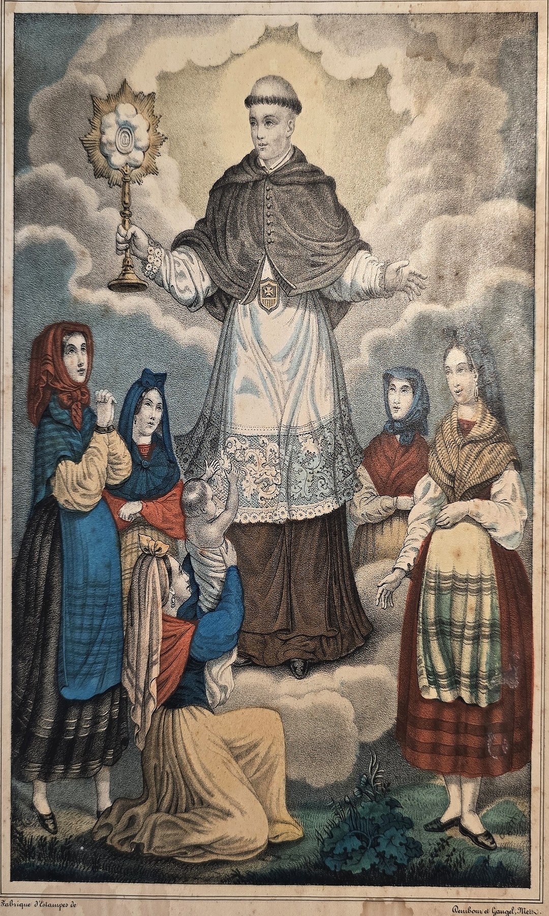 eines Geistlichen auf Wolken über betenden Figuren