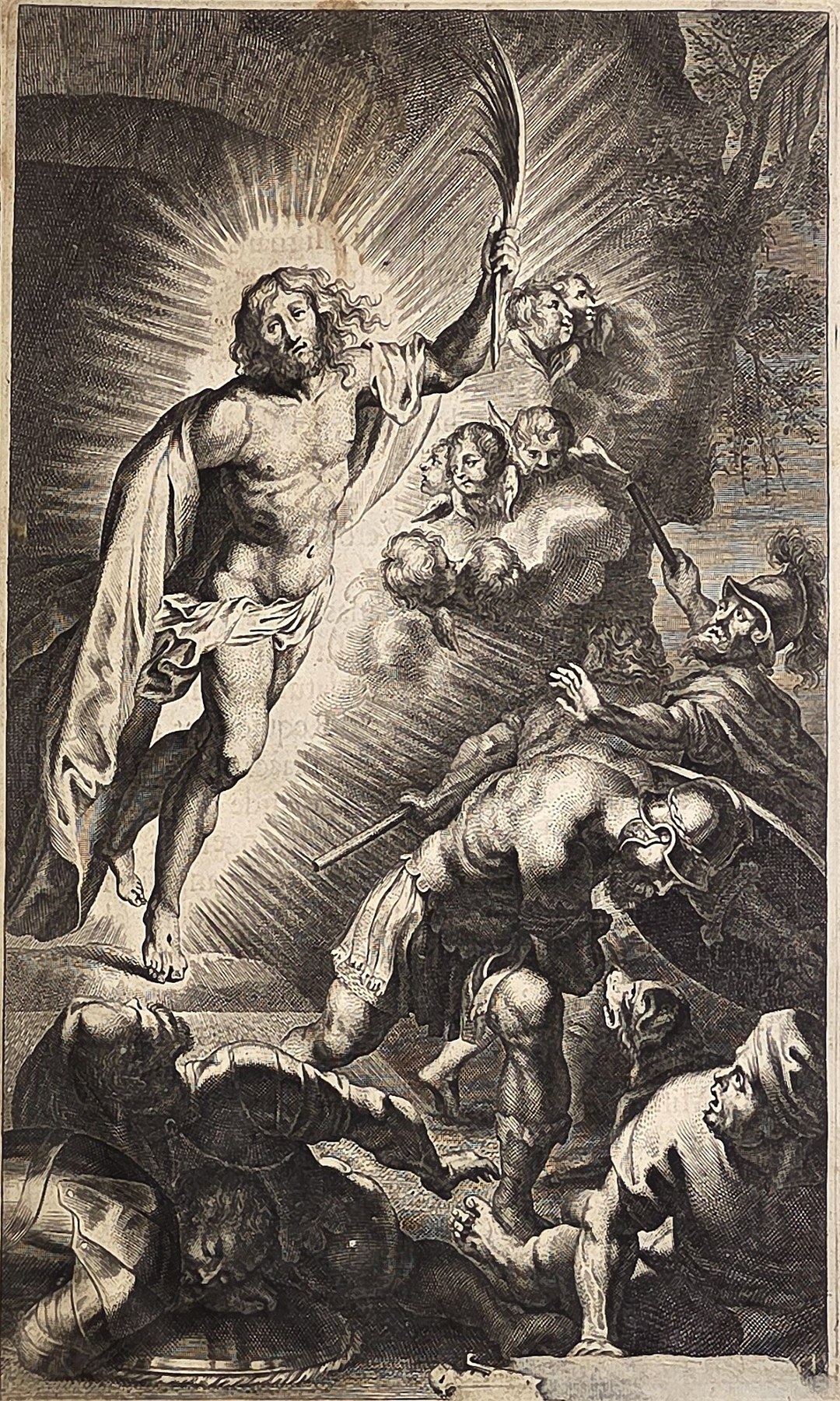 Auferstehung mit Fahne und erschrockenen Figuren