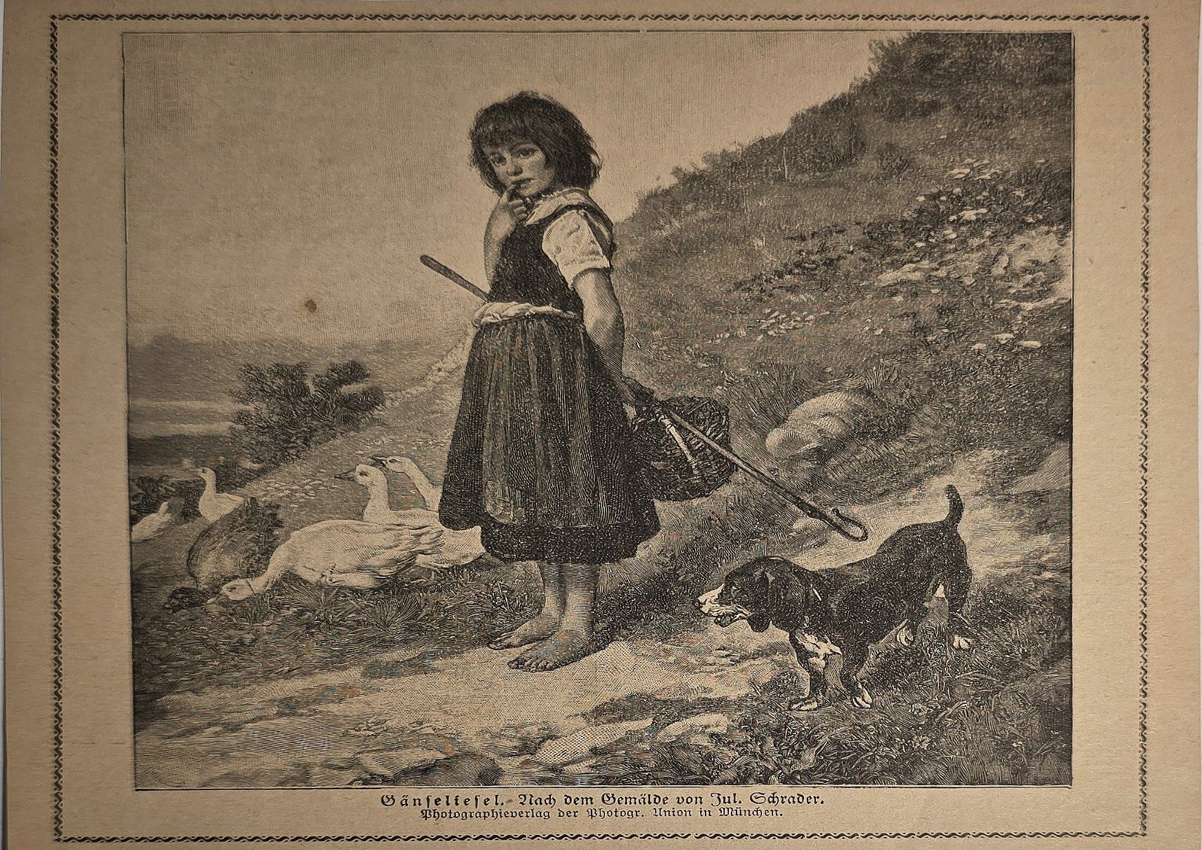 Mädchen mit Ziegen am Berghang