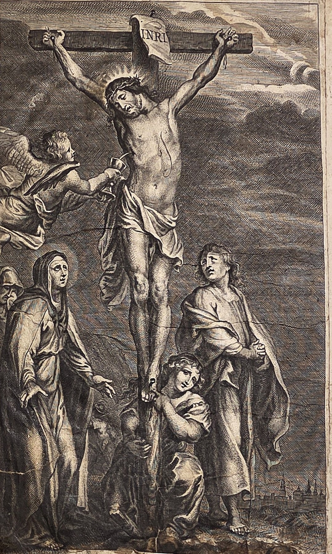Kreuzigung mit Maria und mehreren Figuren