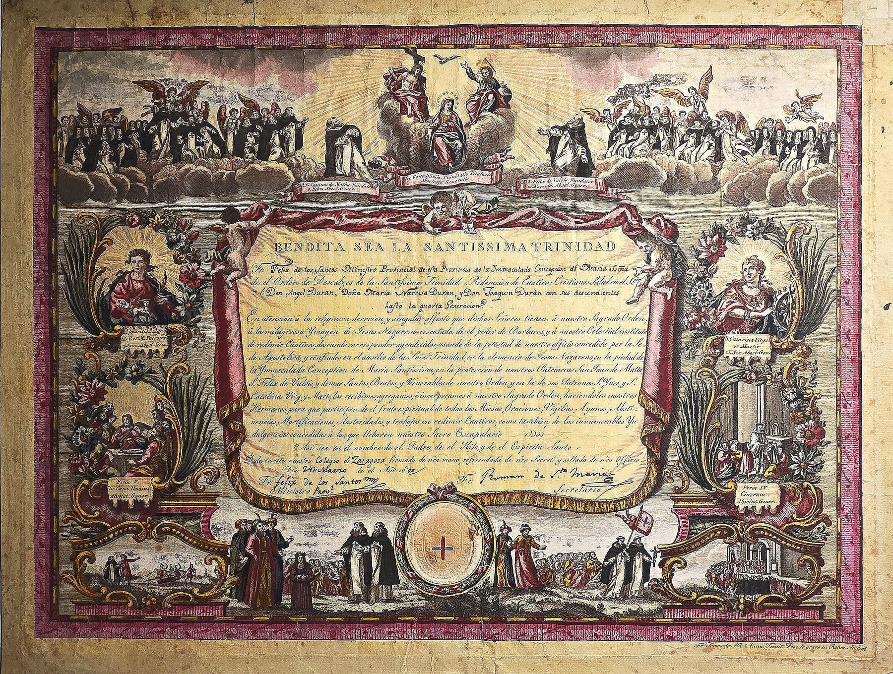 Prachtvoller mit historischer Urkundentafel und Reiterszenen