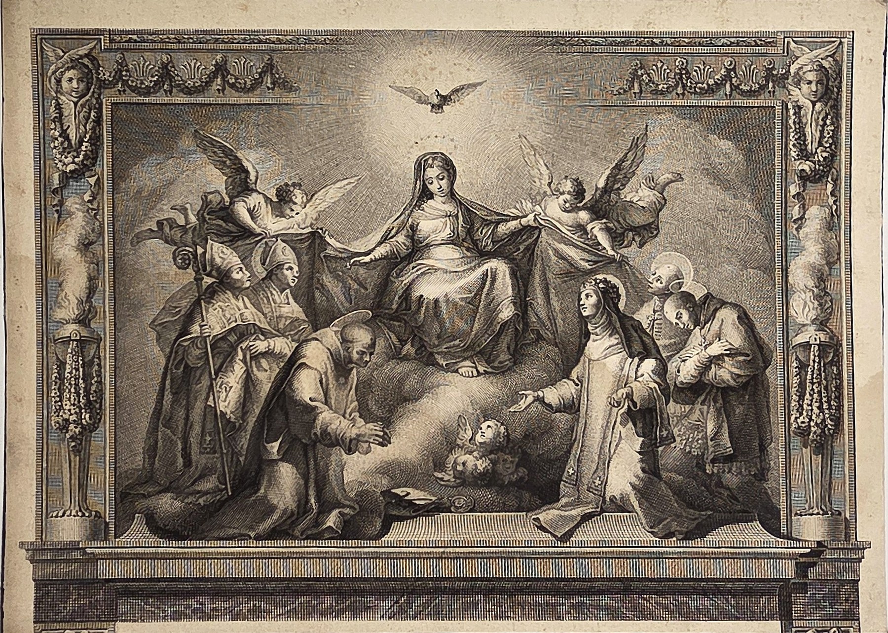 Marianische Himmelsdarstellung mit Heiligen und Engeln