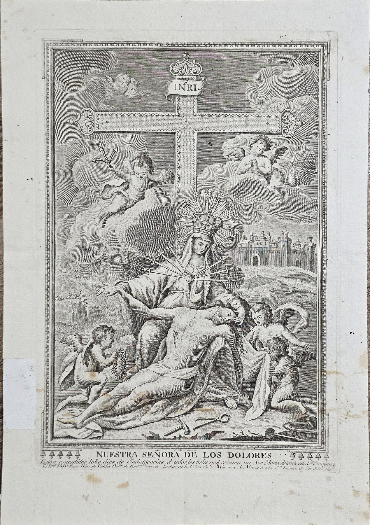 Pietà unter Kreuz mit Engeln
