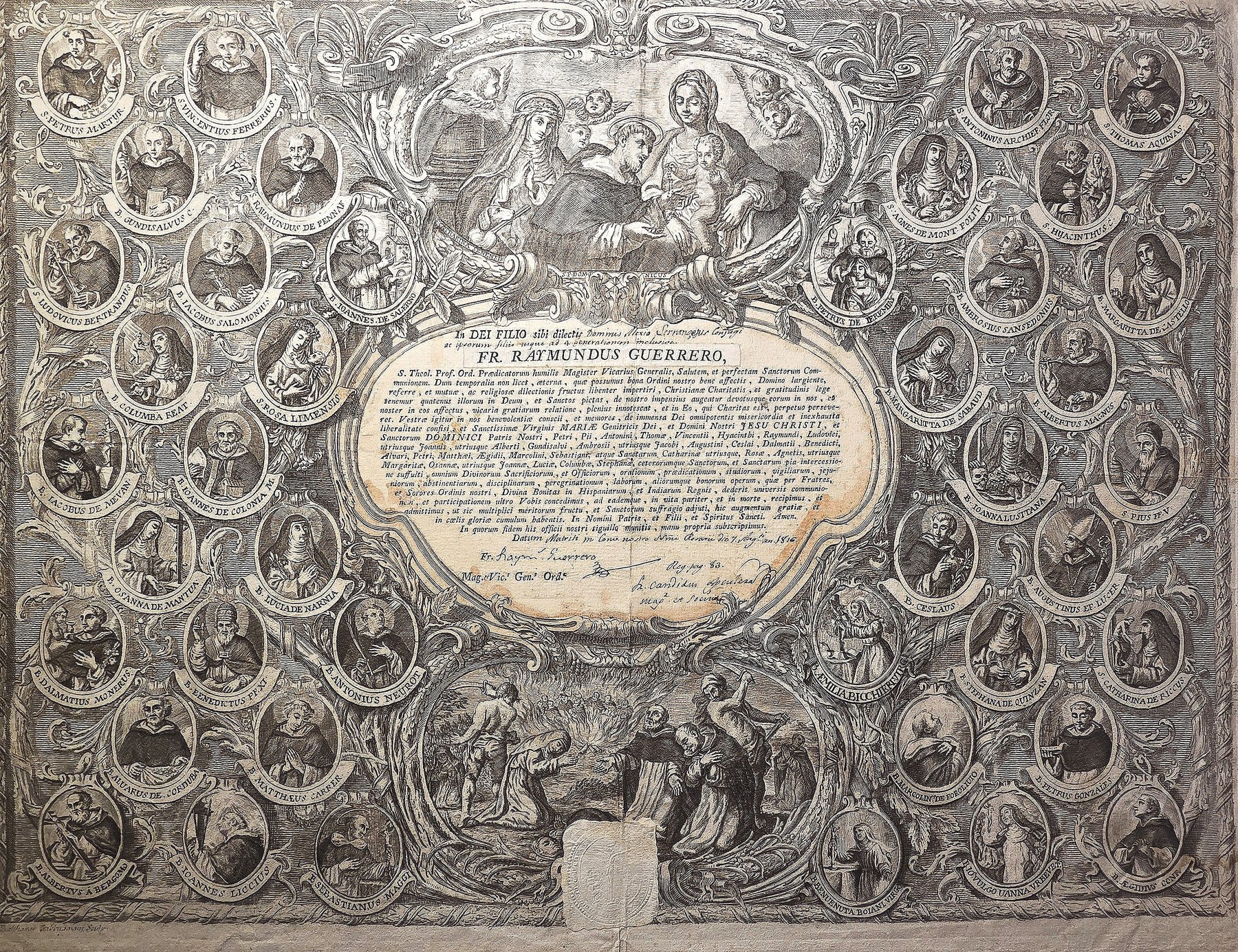 Historische Darstellung – Genealogischer mit zahlreichen Medaillonporträts und Textfeld