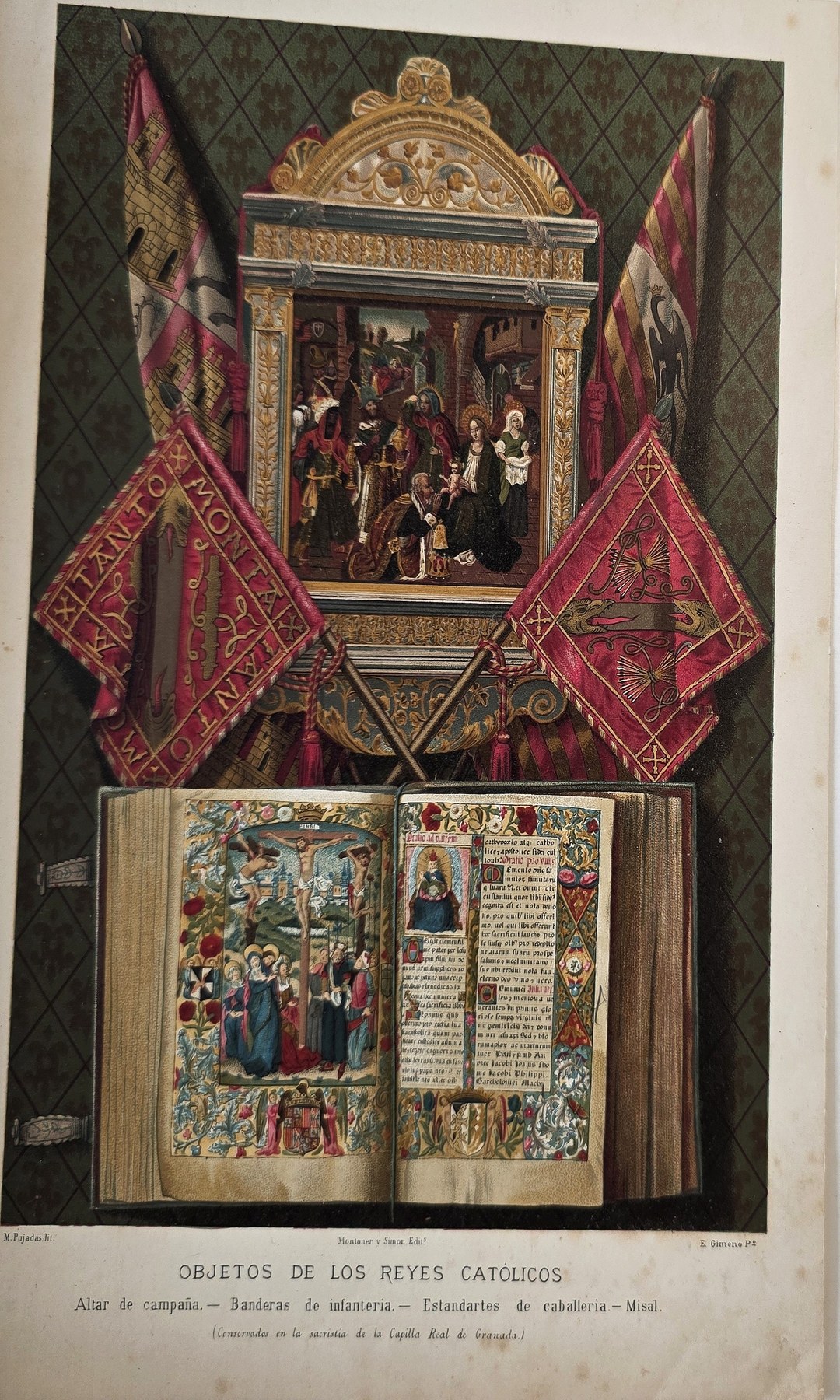 Illuminierte Buchtafel mit Szenen und Zierrahmen
