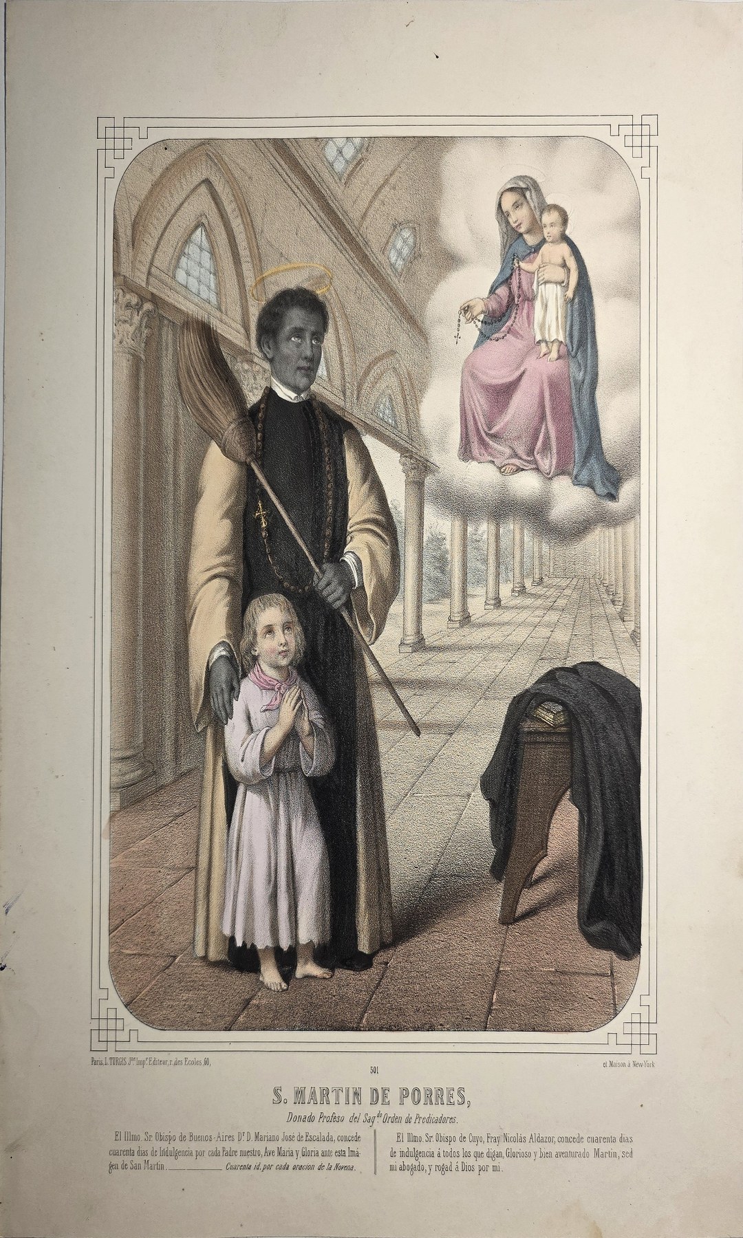 Farbig gefasste mit Ordensmann, Kindern und Marienerscheinung