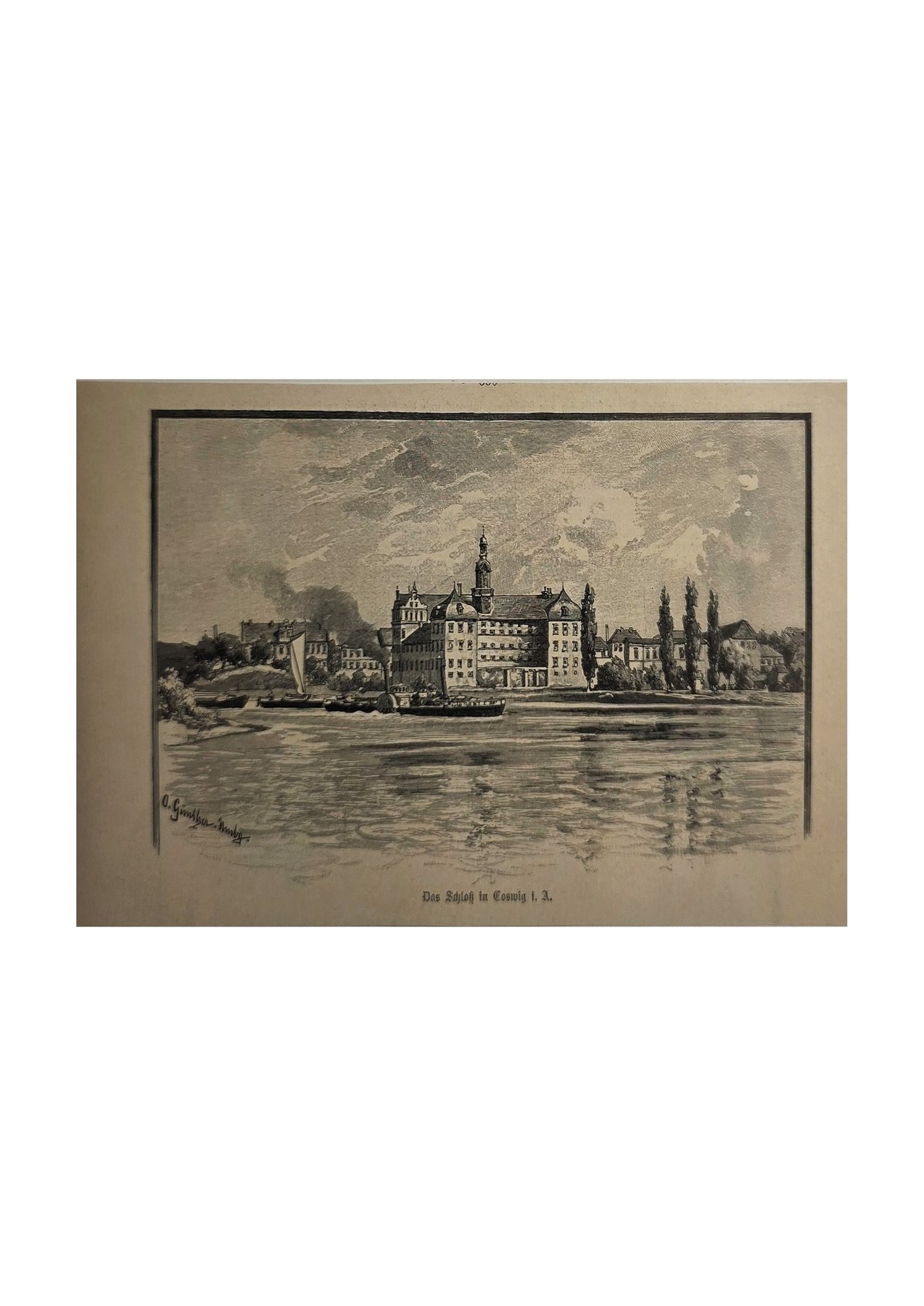 Stadtansicht am Wasser mit markanten Gebäuden