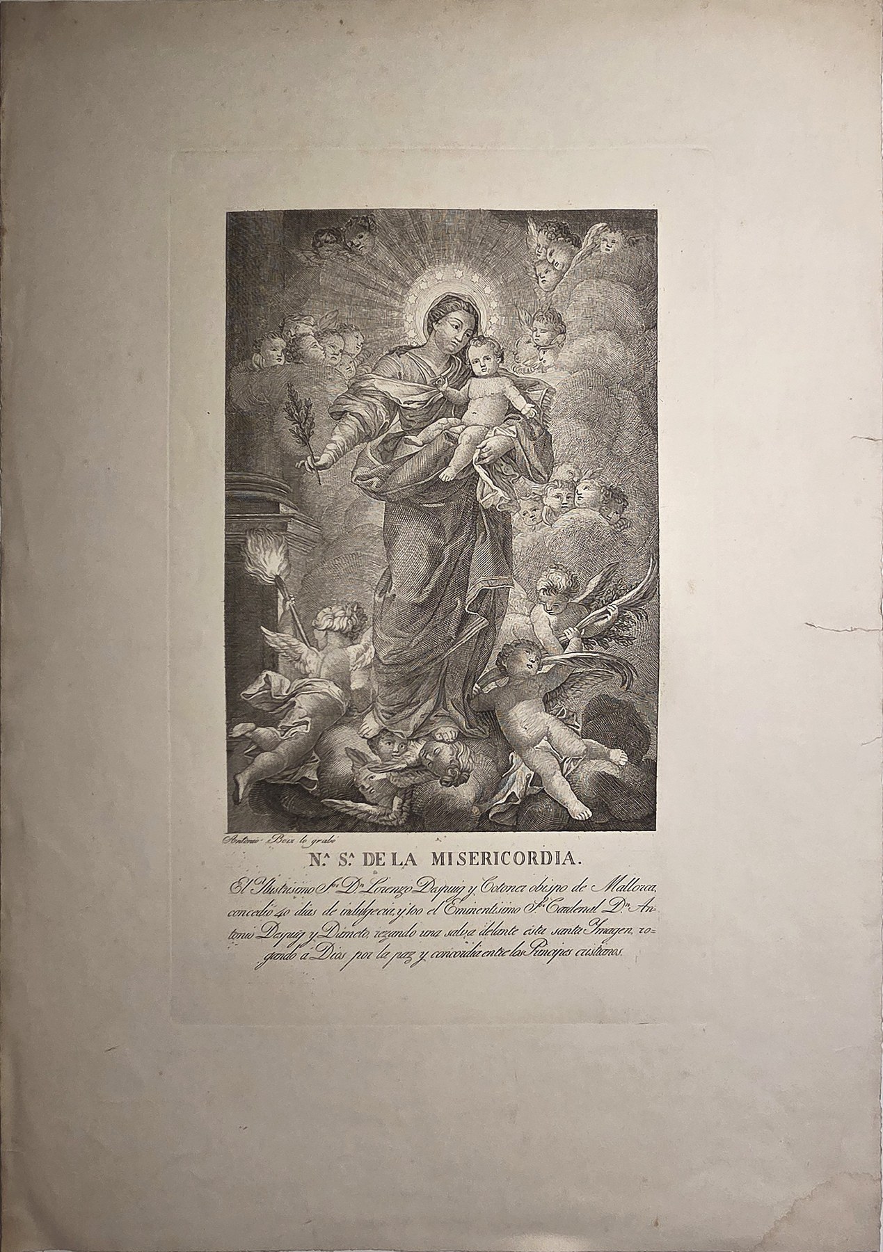 Sakrale historische Darstellung – Madonna mit Kind in Wolken