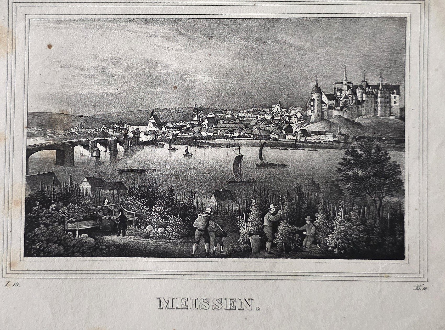 einer Flussstadt mit Schloss am Horizont