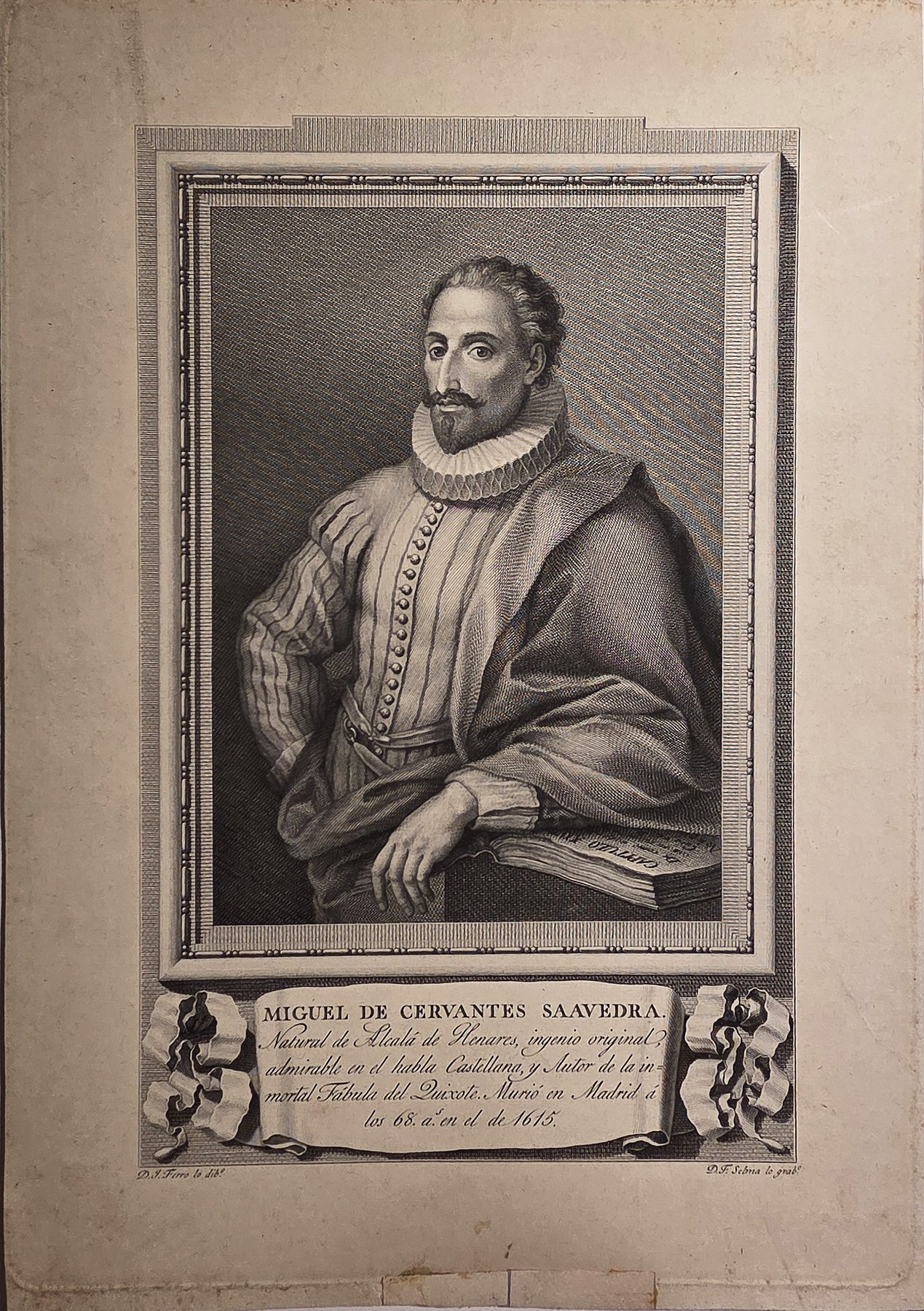 Miguel de Cervantes im gerahmten Porträt