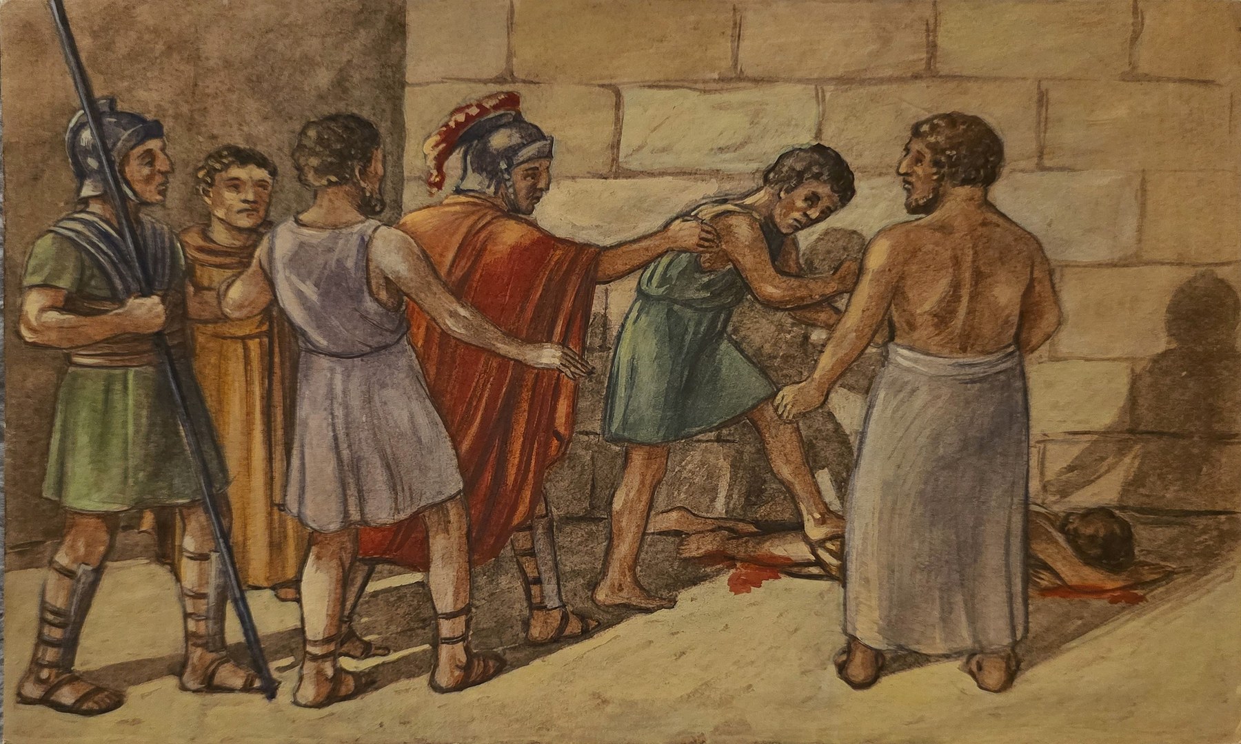 Dramatische historische Grafik mit gefesselter Figur