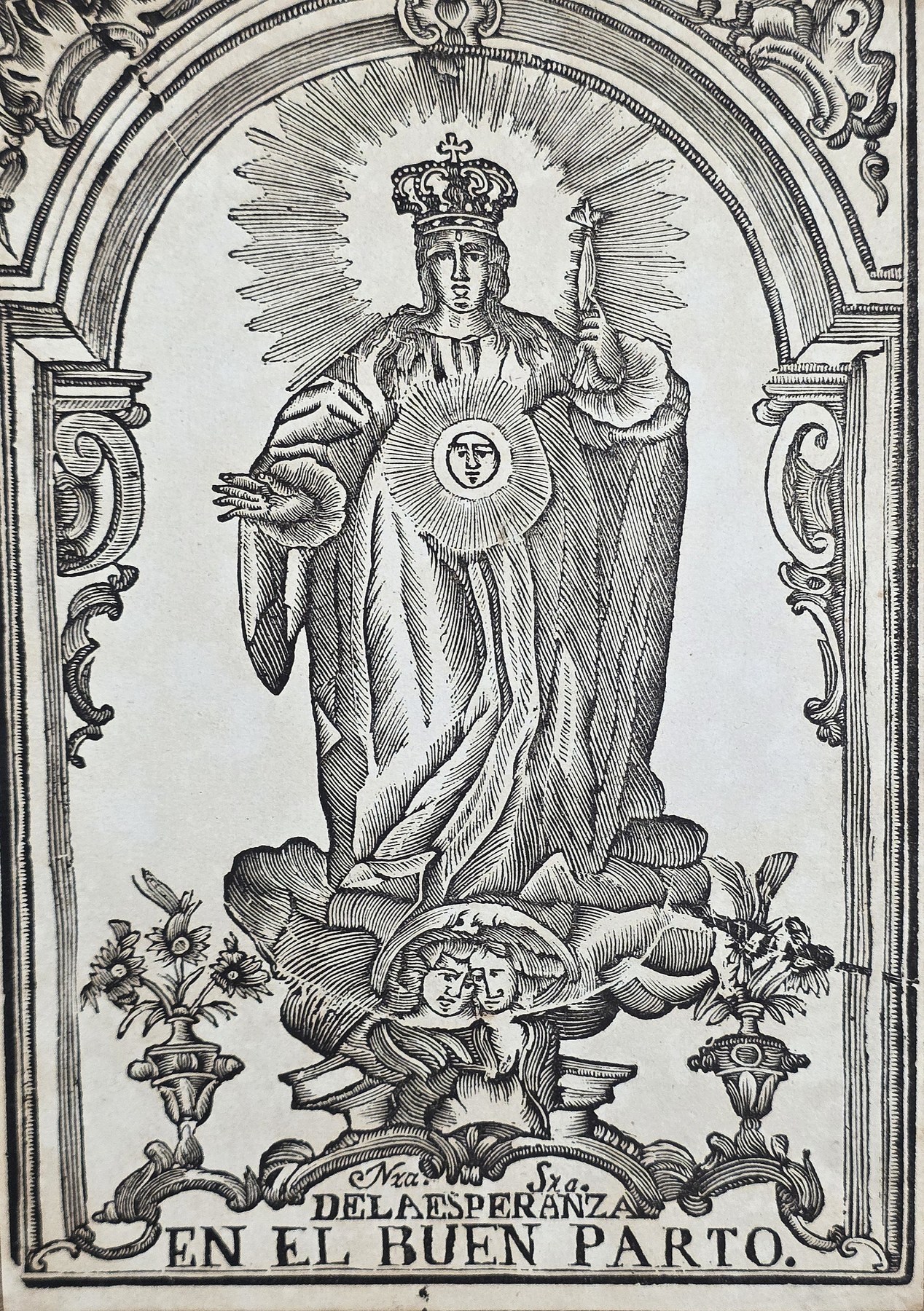 Gekrönte Madonna in barocker Nischenrahmung