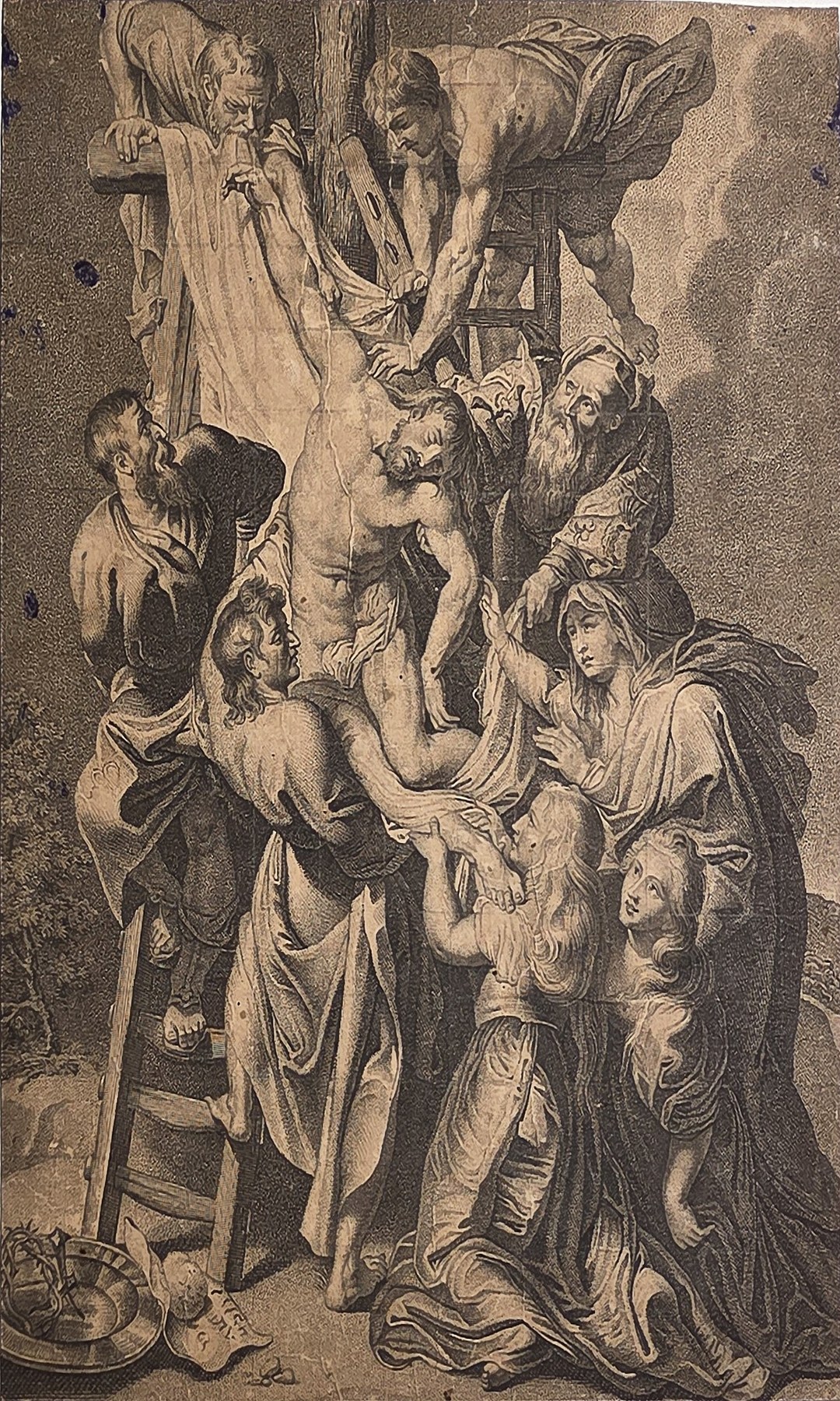 Kreuzabnahme mit Leiter und Trauernden