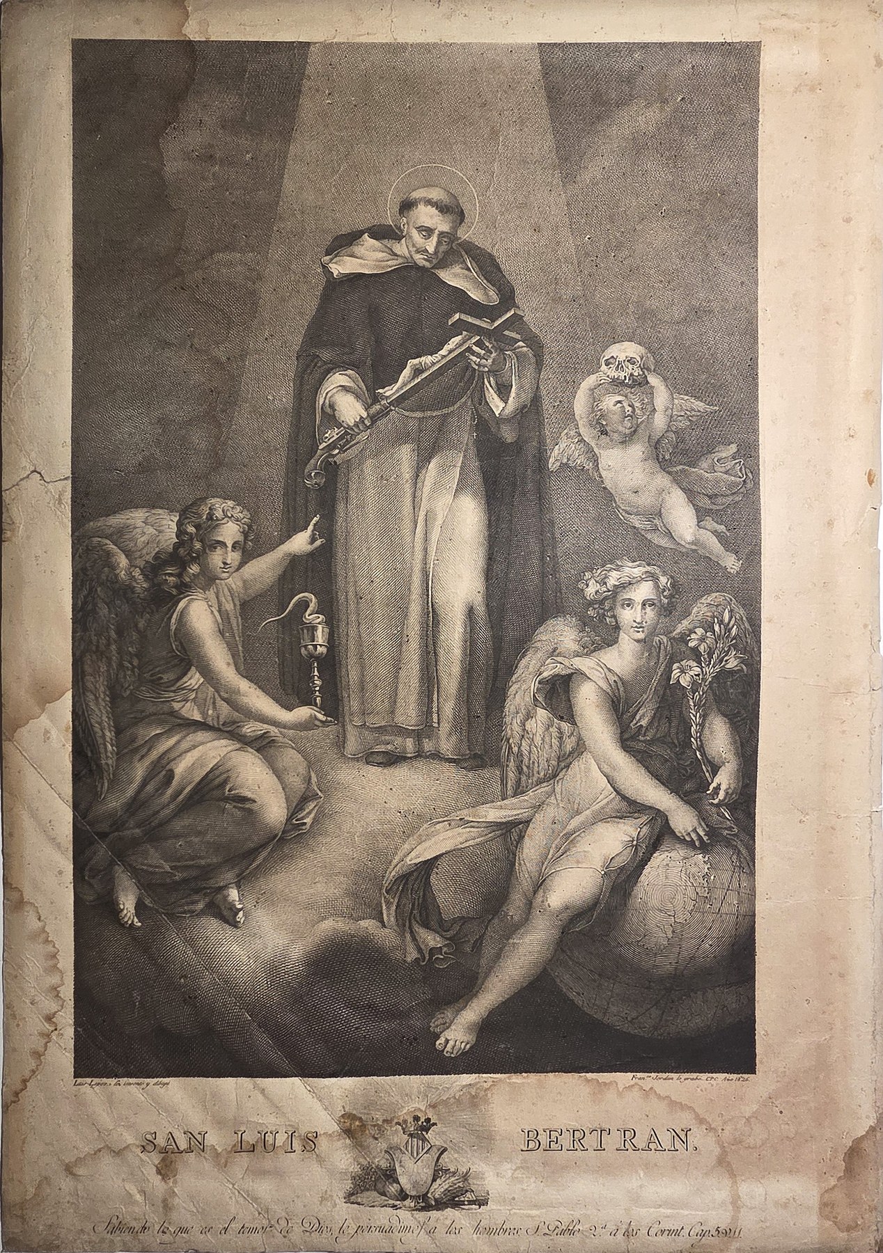 Stehender Ordensheiliger mit knienden Figuren