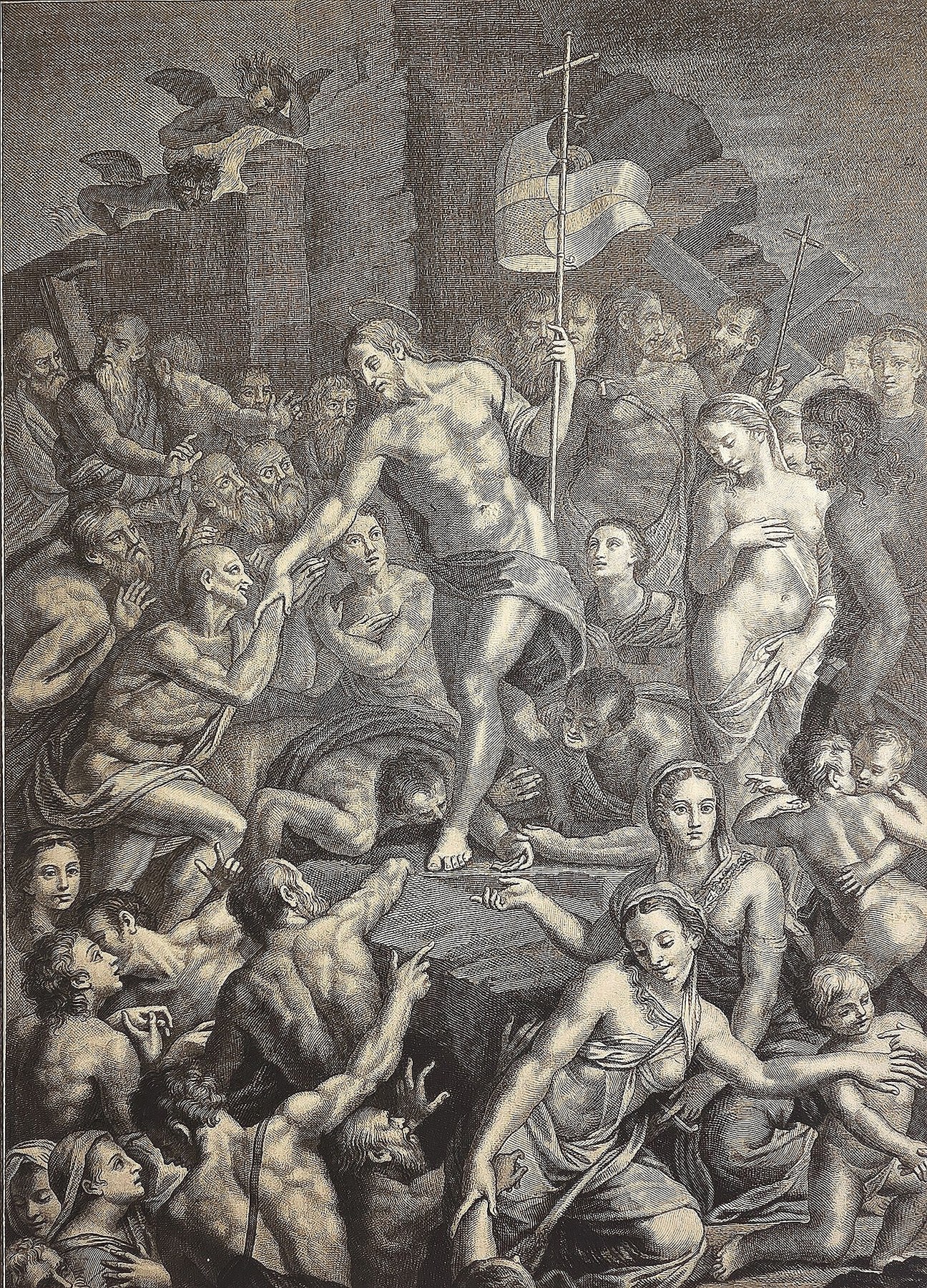 Figurenreicher mit Triumphszene, Fahnen und Menschenmenge