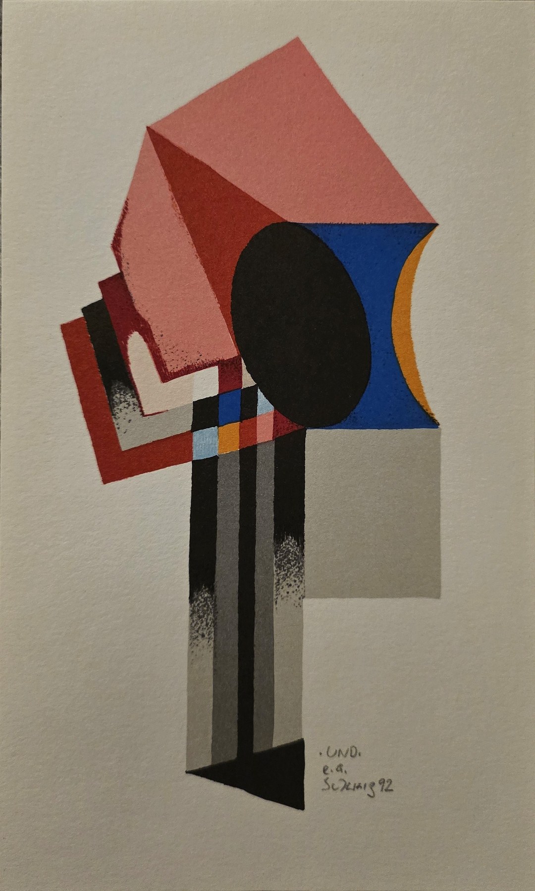 Geometrische Grafik mit roten blauen und schwarzen Formen