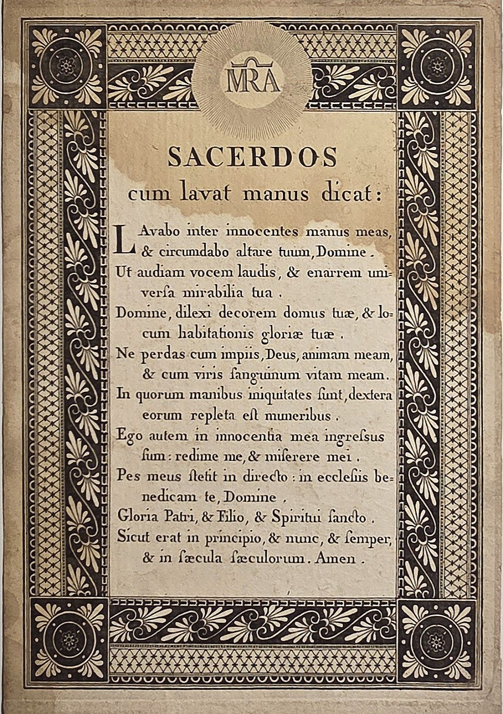 Historische Darstellung – Priestergebet in schwarzer Zierbordüre