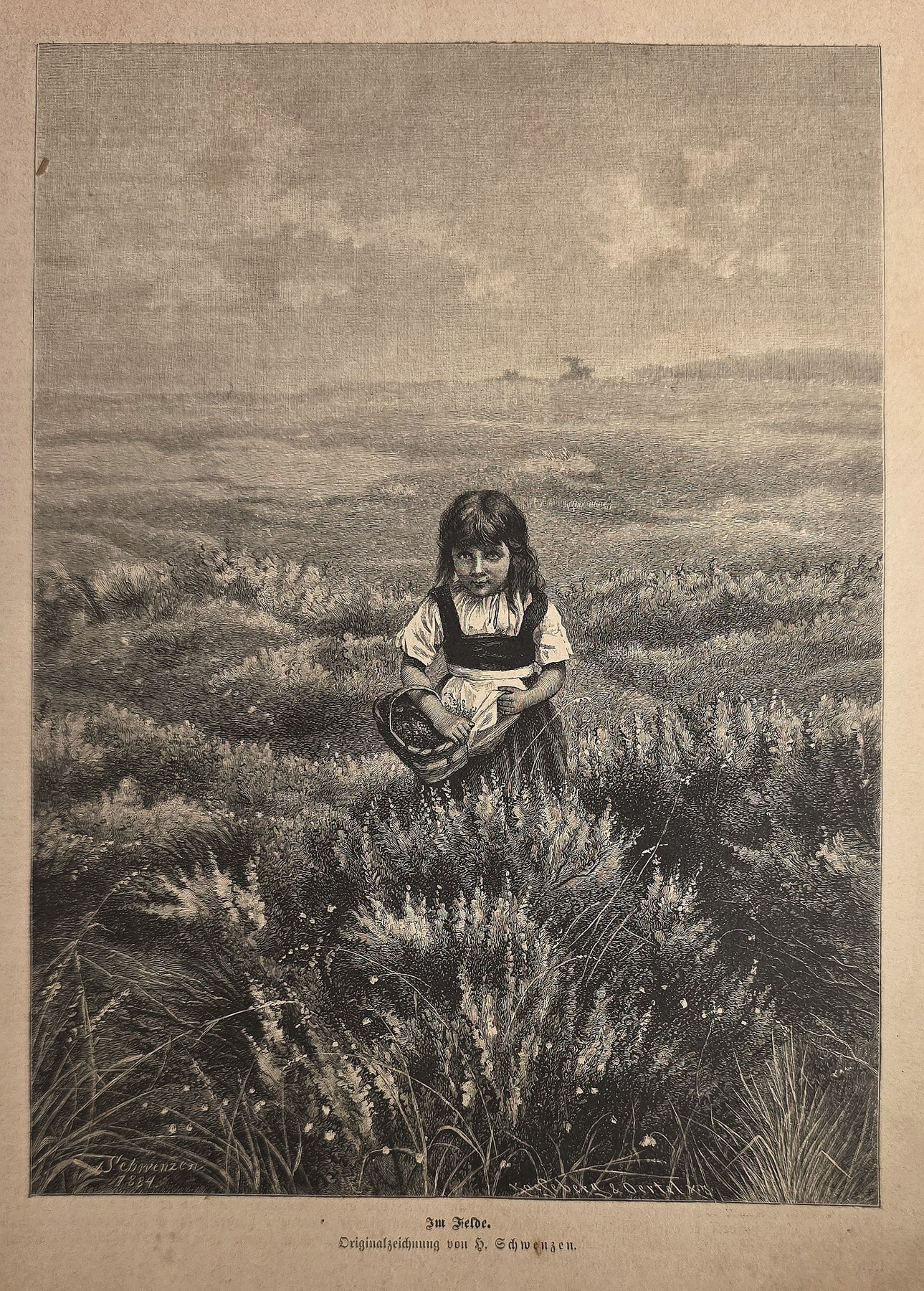 Historische Landschaftsdarstellung – Landschaft mit einsamem Kind