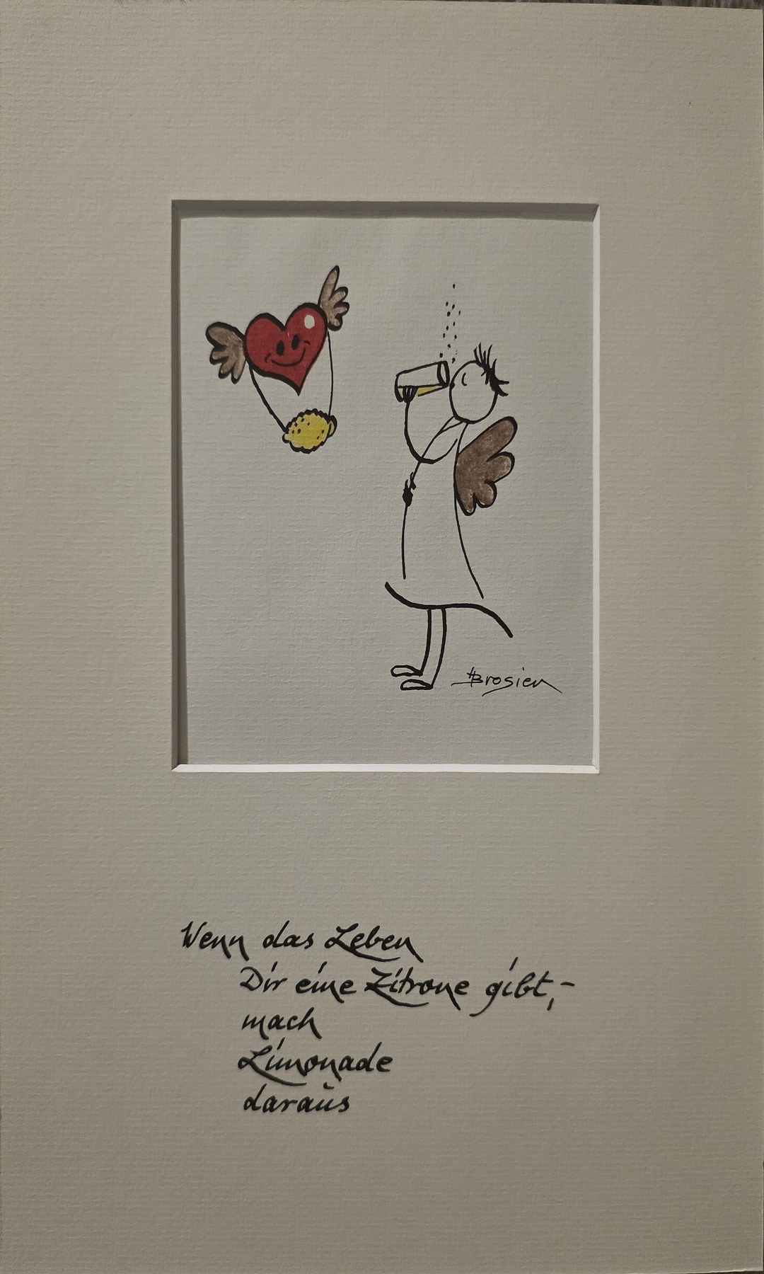 Humorvolle Grafik mit kleiner Figur und Herzmotiv