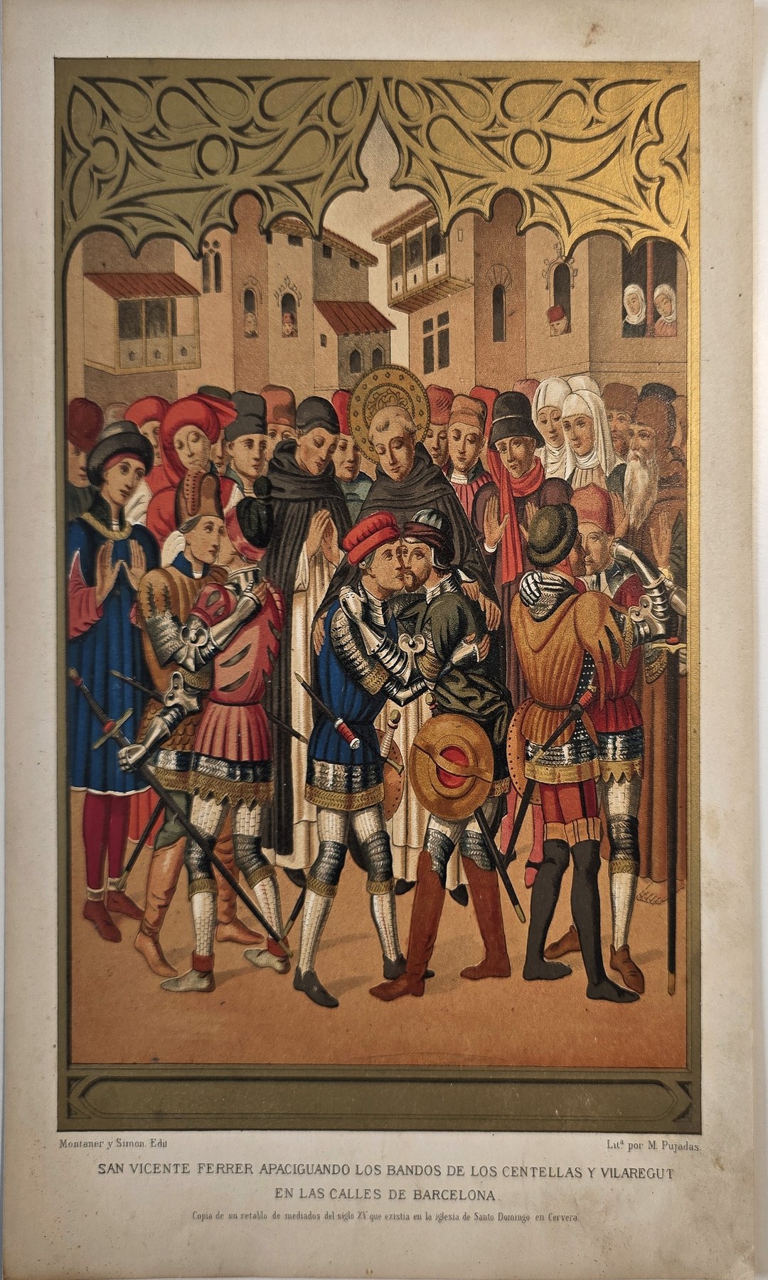 Historische Prozessionsszene vor Stadtarchitektur