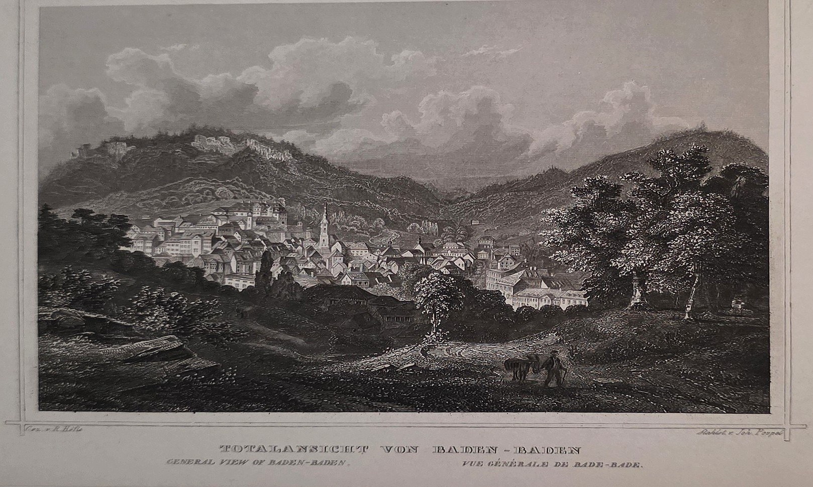 Große Stadt am Fuß bewaldeter Hügel