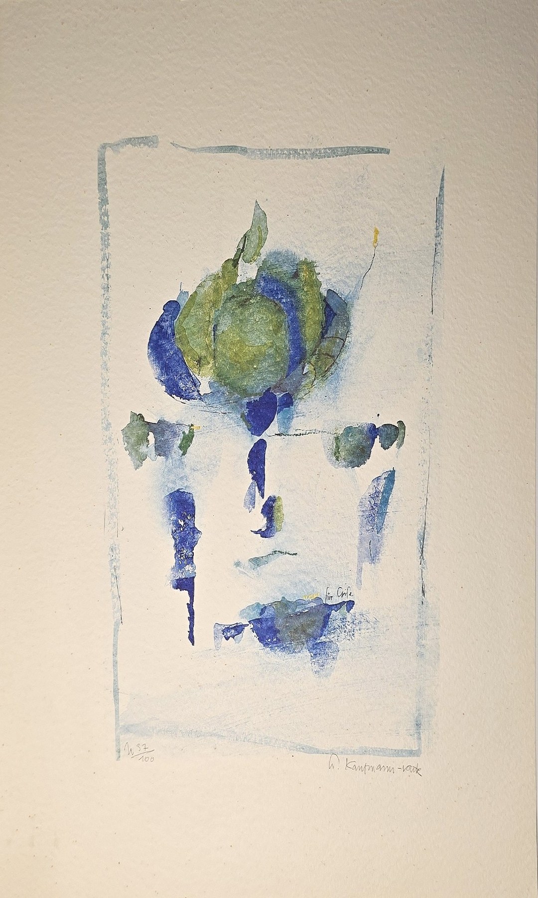 Historische Darstellung – Aquarell mit abstrahierter blaugrüner Form