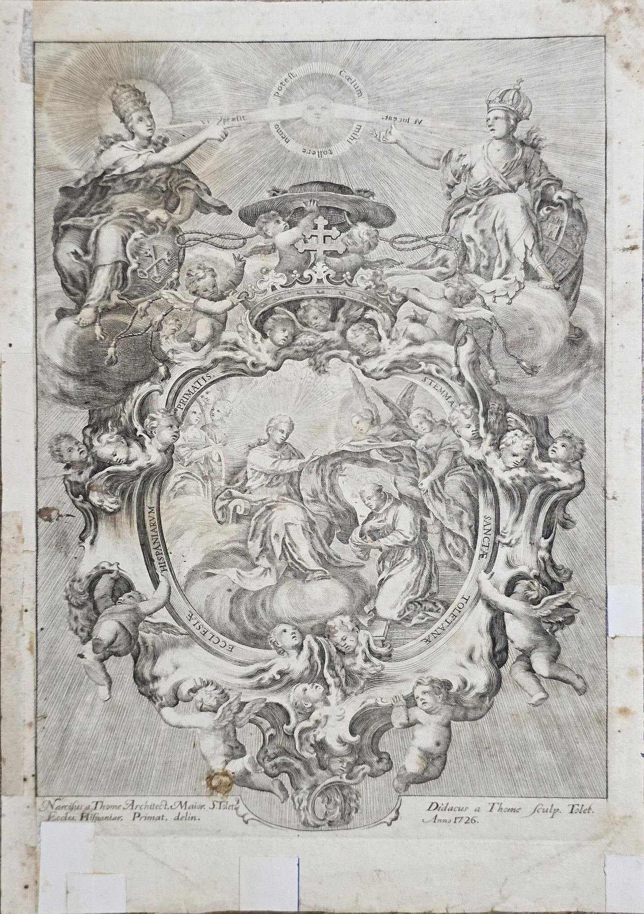 Reich ornamentierte Himmelsszene im Kartuschenrahmen