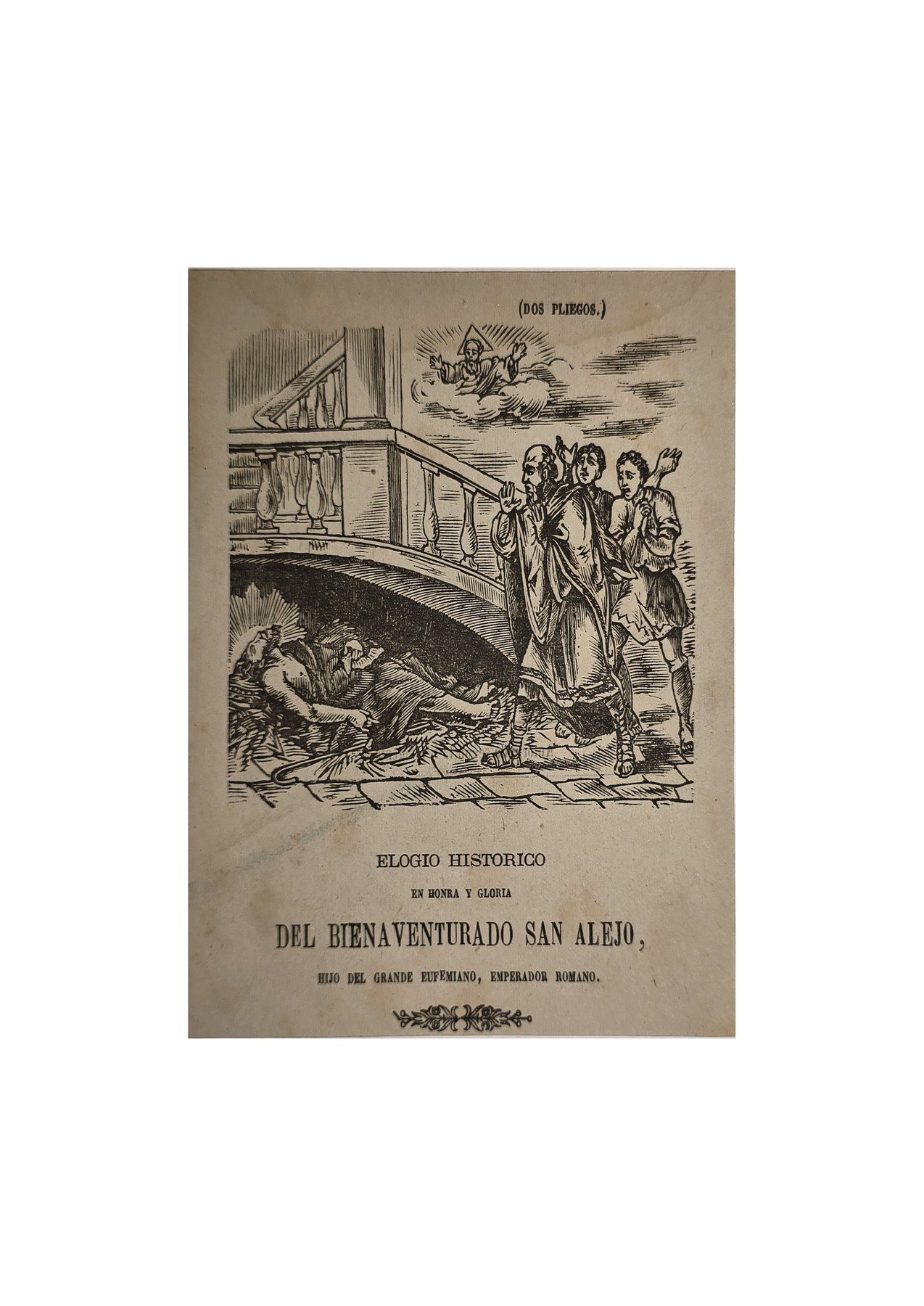 Religiöse Szene mit Brücke und Figurengruppe