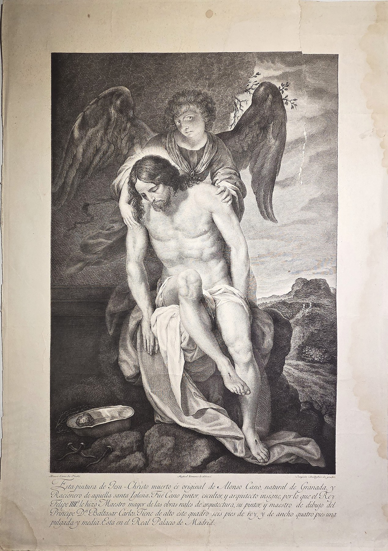 Engel trägt erschöpfte männliche Figur