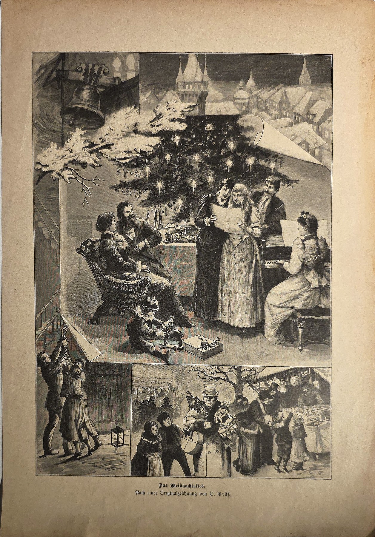 Winterliches Szenenblatt mit mehreren Figuren