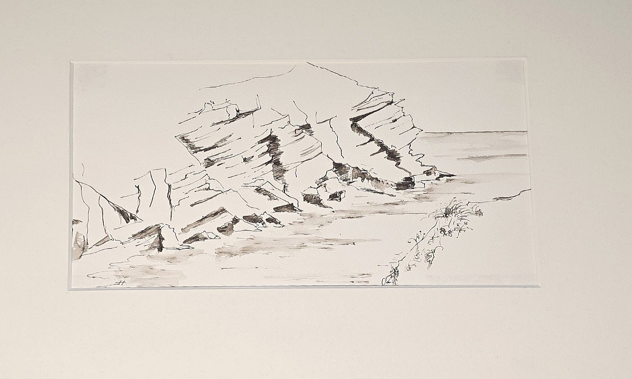 Aquarell mit reduzierter Bergskizze