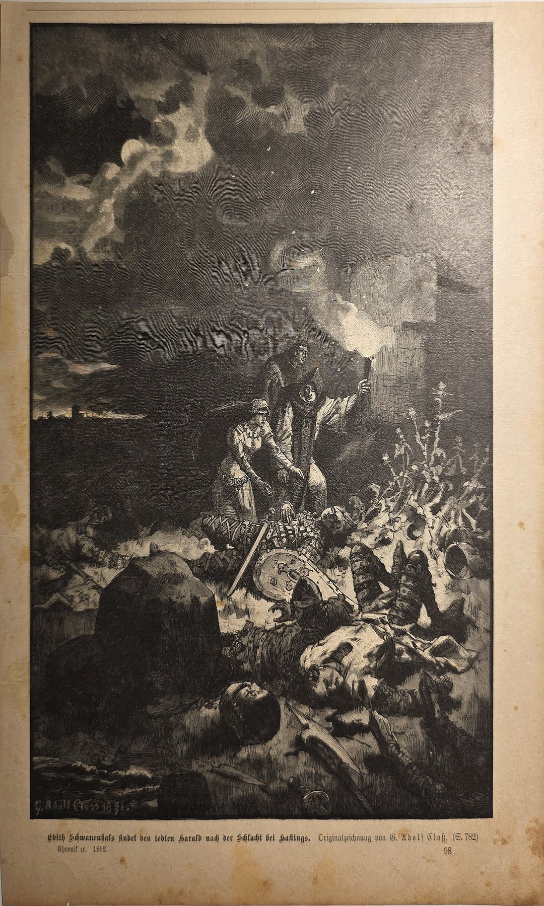 Nächtliche Gestalt vor Feuer und Felslandschaft