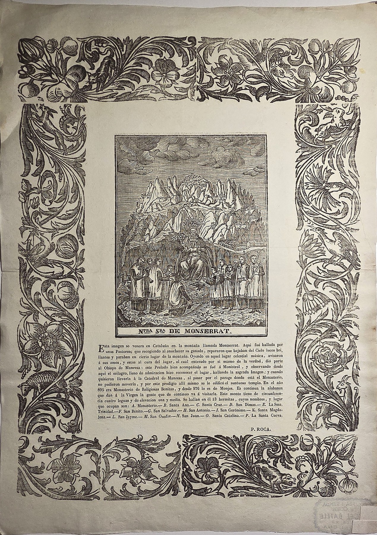 Sakrale historische Darstellung – Andachtsblatt mit Bildvignette und Blattranken