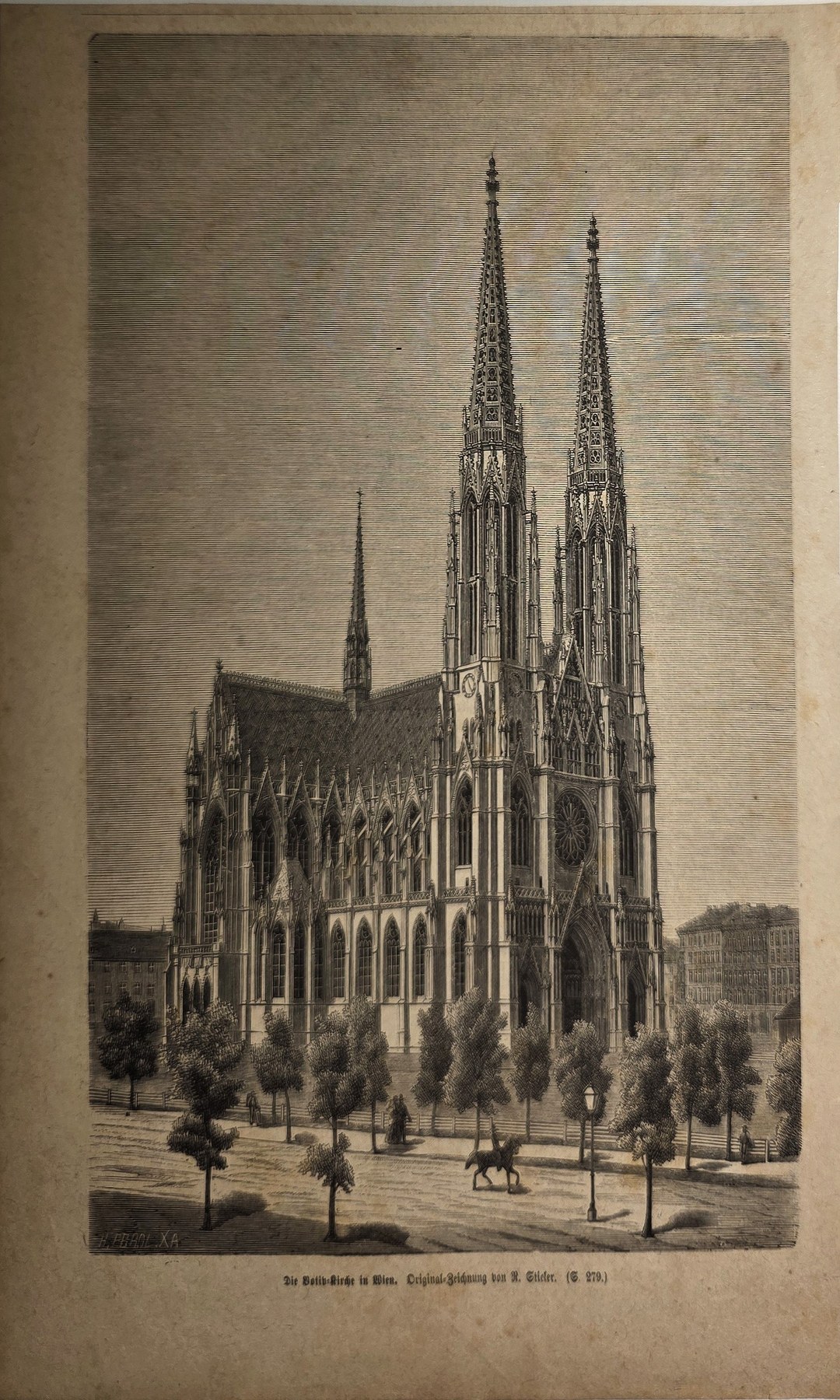 Sakrale historische Darstellung – Große Kirche mit hohen Doppeltürmen