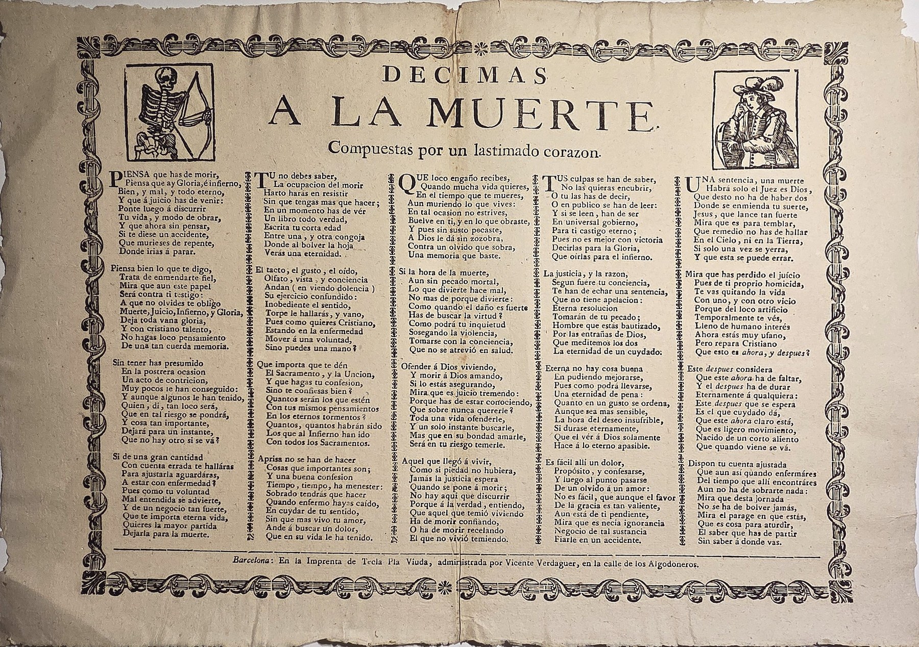 Decimas a la Muerte – religiöses Schriftblatt als
