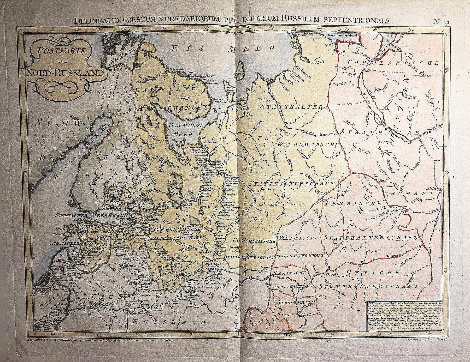 Historische Kartendarstellung – Kolorierter einer historischen Nordosteuropa-Karte