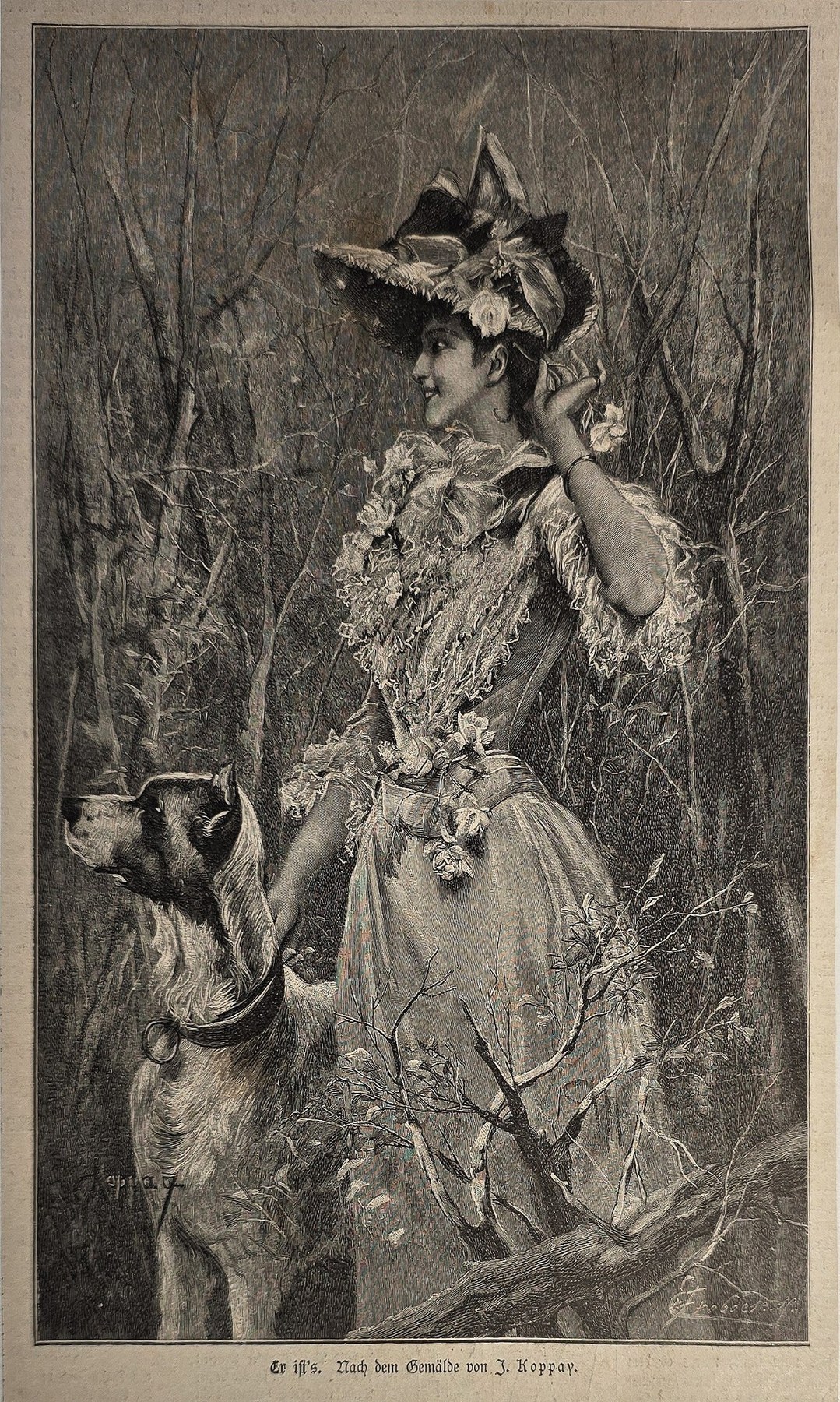 Elegant gekleidete Frau mit kleinem Hund
