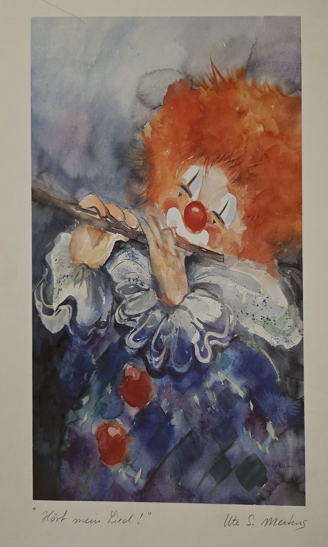 Farbige Clowngrafik mit leuchtend rotem Haar