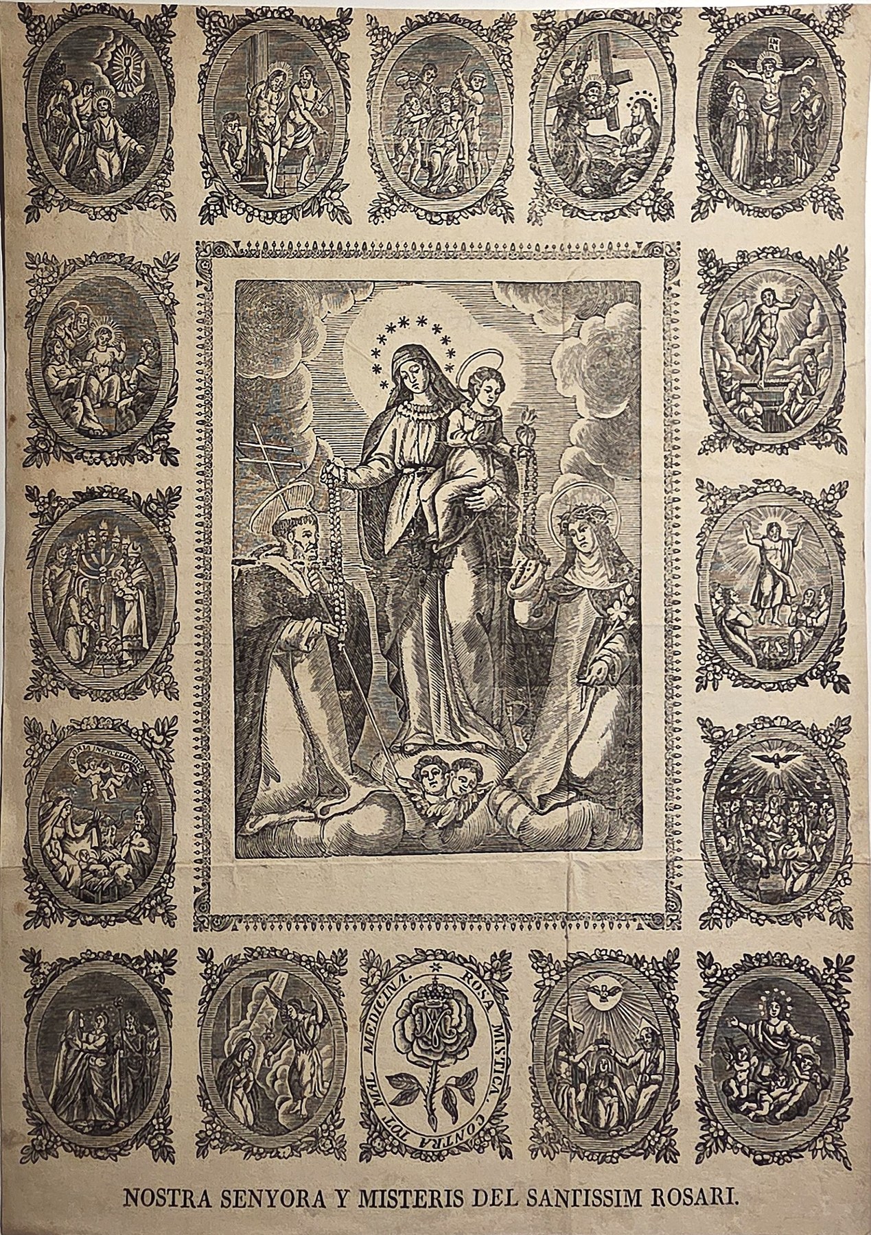 Marianisches Andachtsblatt mit Medaillonkranz