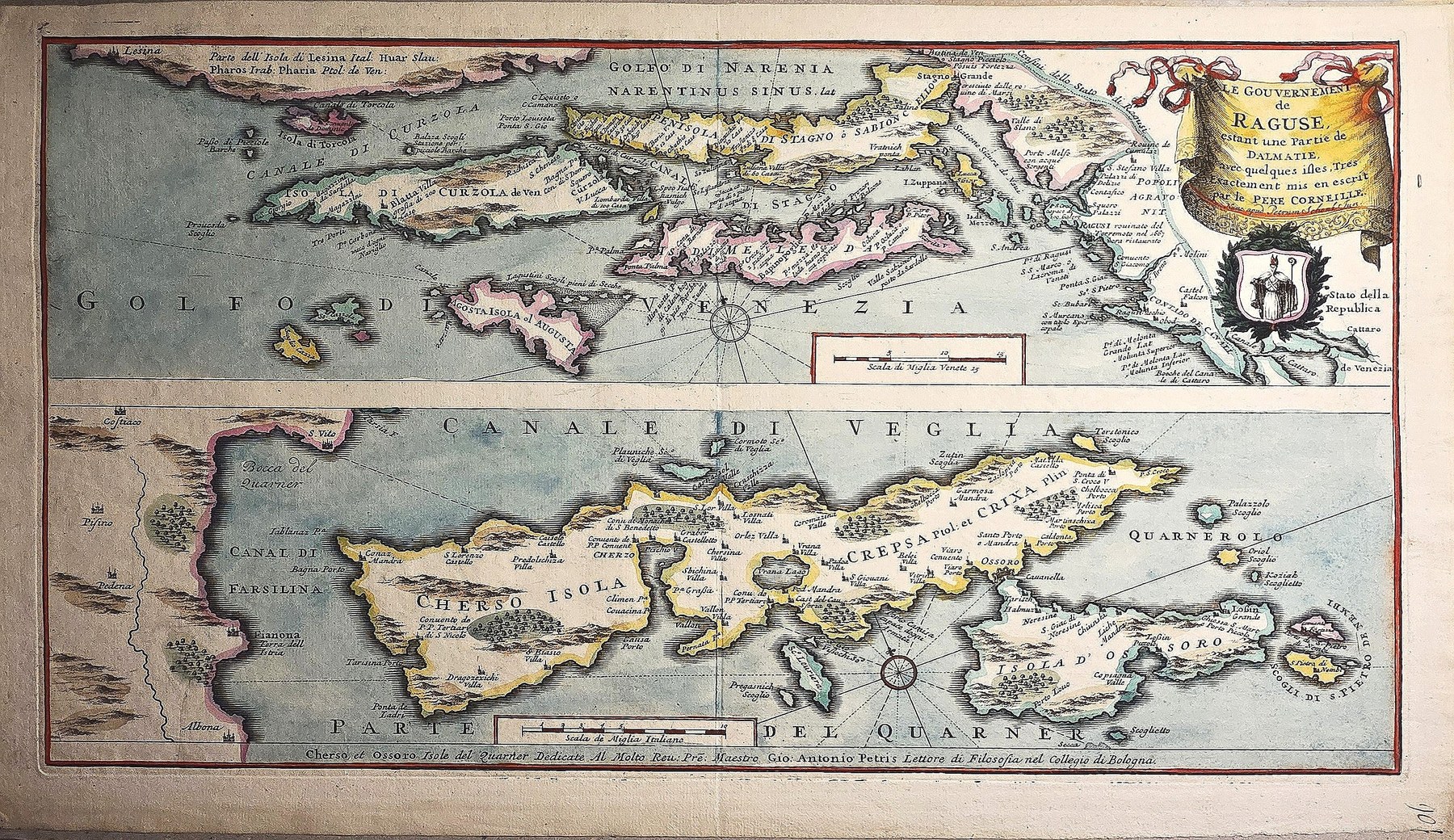 Kolorierter einer Insel- und Küstenkarte mit zwei Kartenfeldern