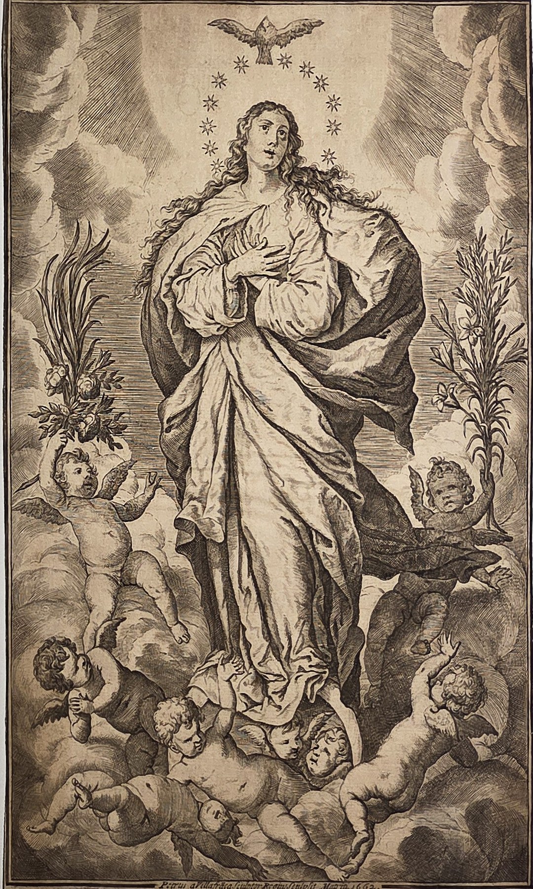 Marienfigur mit Sternenkranz und Putten