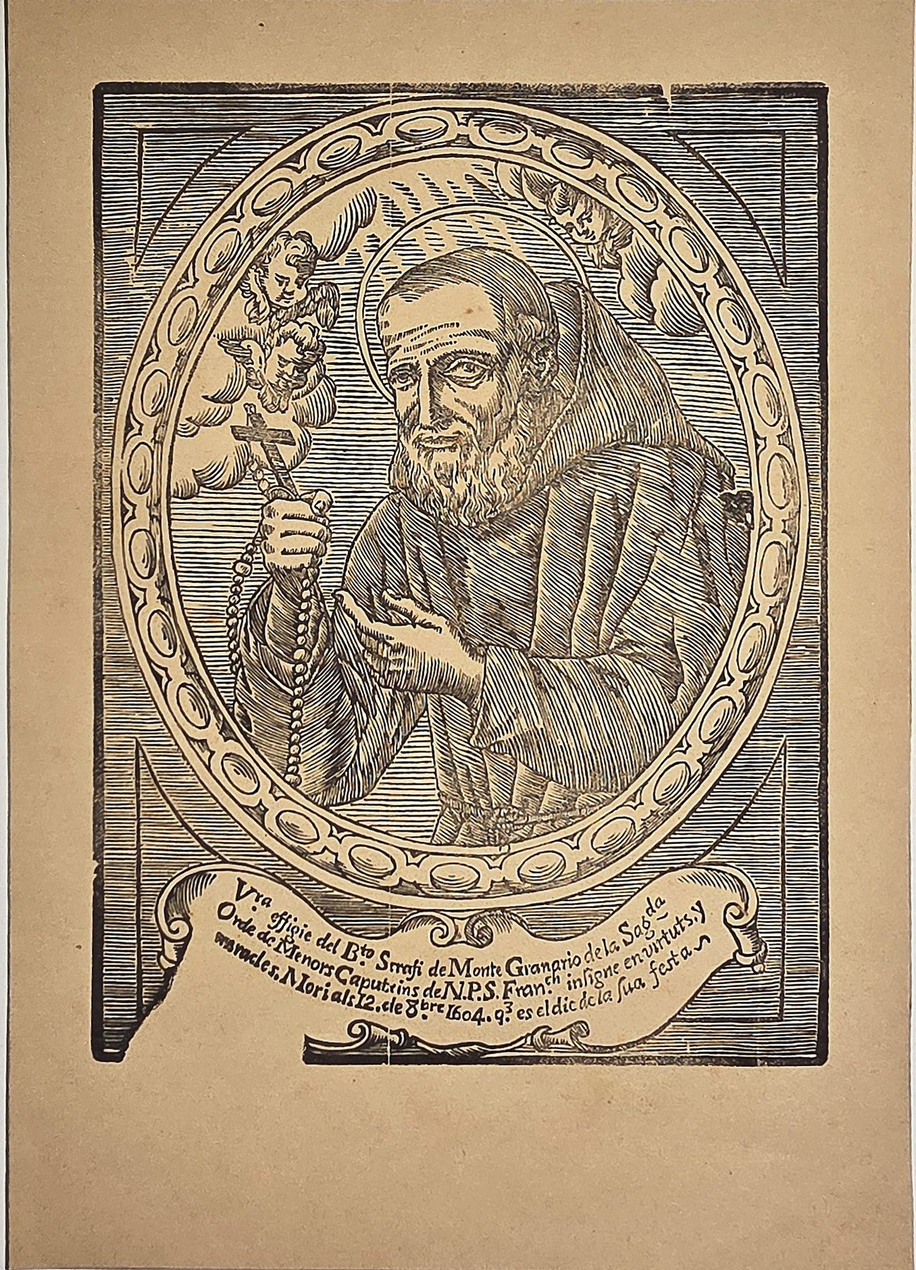 Bärtiger Heiliger im ovalen Ornamentrahmen