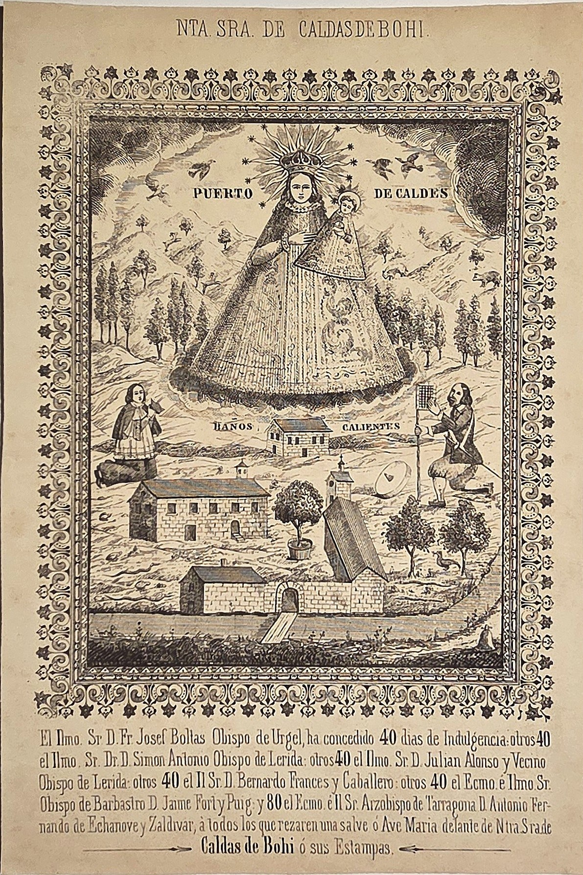Nuestra Señora de Caldas de Bohi – Andachtsblatt mit Ortsansicht
