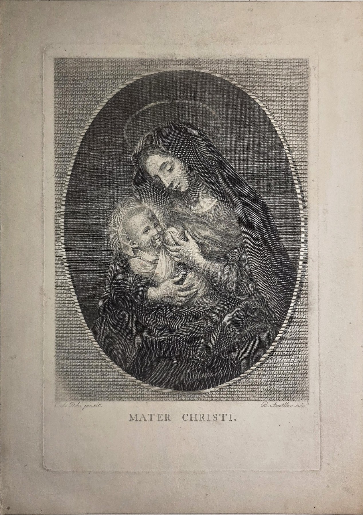 Sakrale historische Darstellung – Madonna mit schlafendem Kind im Oval