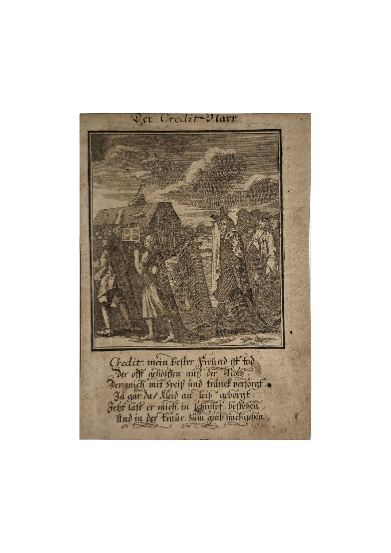 Kleine Erzählvignette mit Figurengruppe vor Häusern
